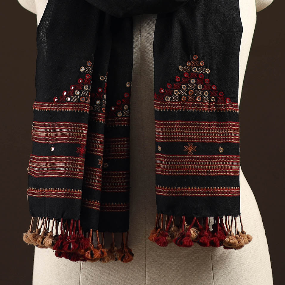 Kutch handwoven mirror work merino wool embroidered stole