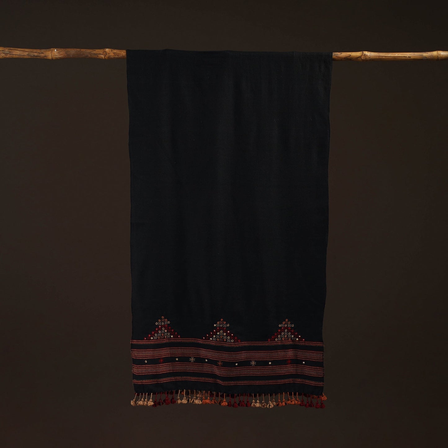 Kutch handwoven mirror work merino wool embroidered stole