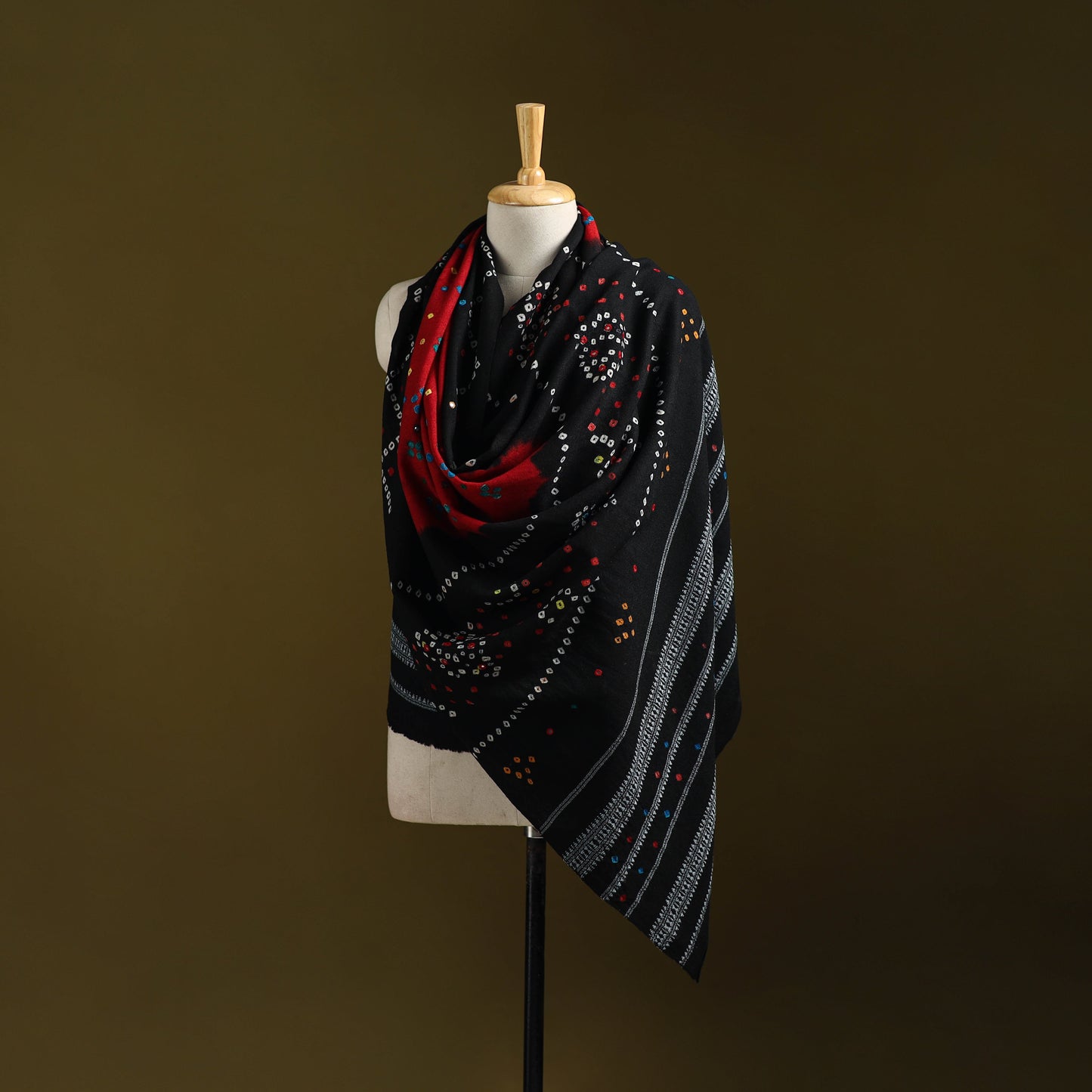 Kutch mirror work handwoven bandhani bagida merino wool