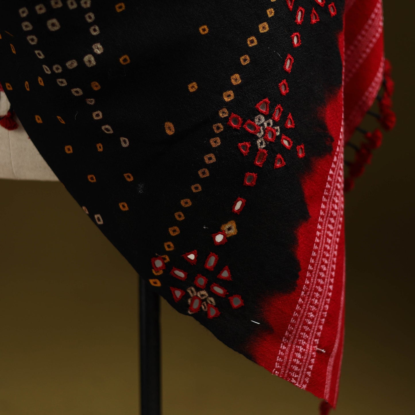 Kutch mirror work handwoven bandhani merino wool shawl 45