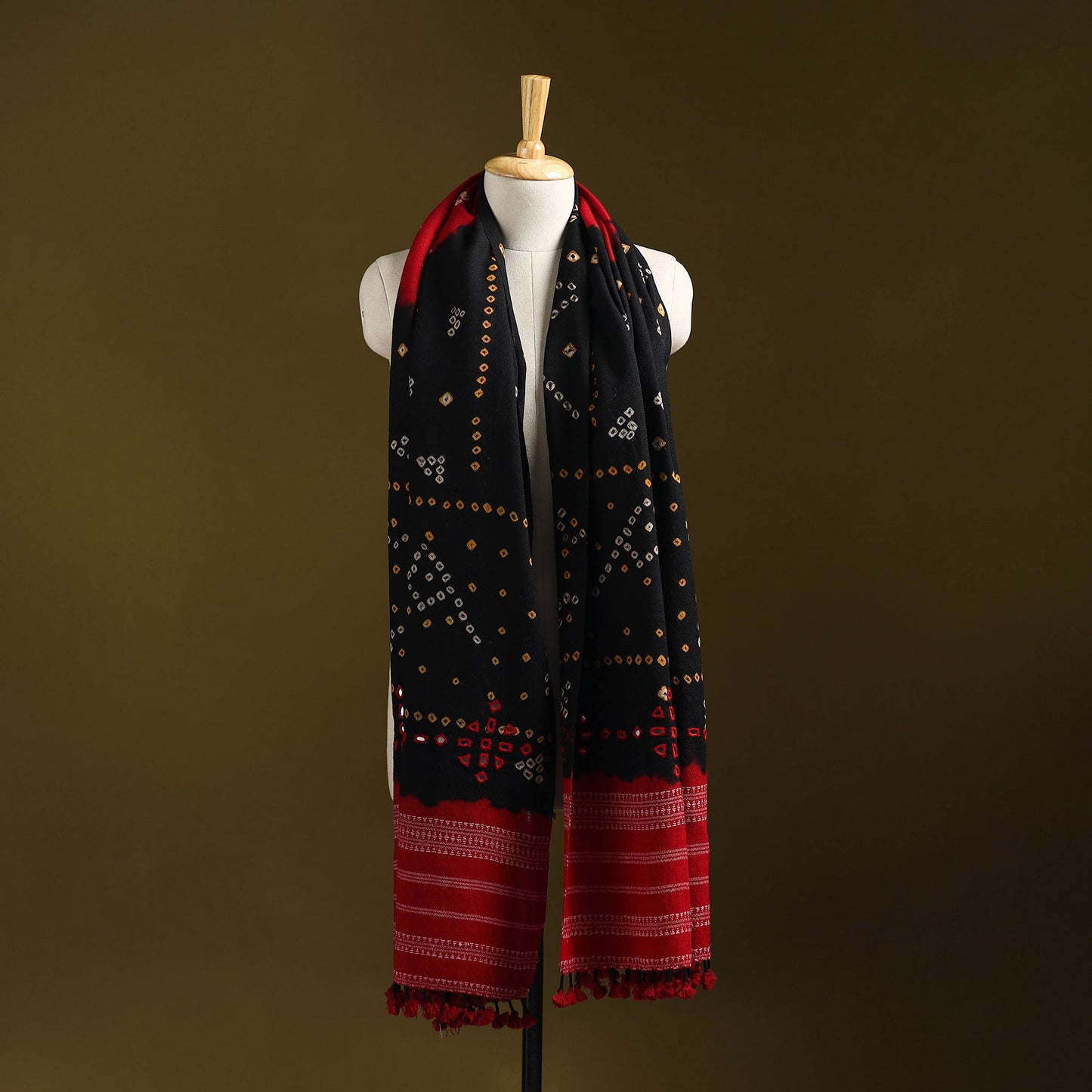 Kutch mirror work handwoven bandhani merino wool shawl 45