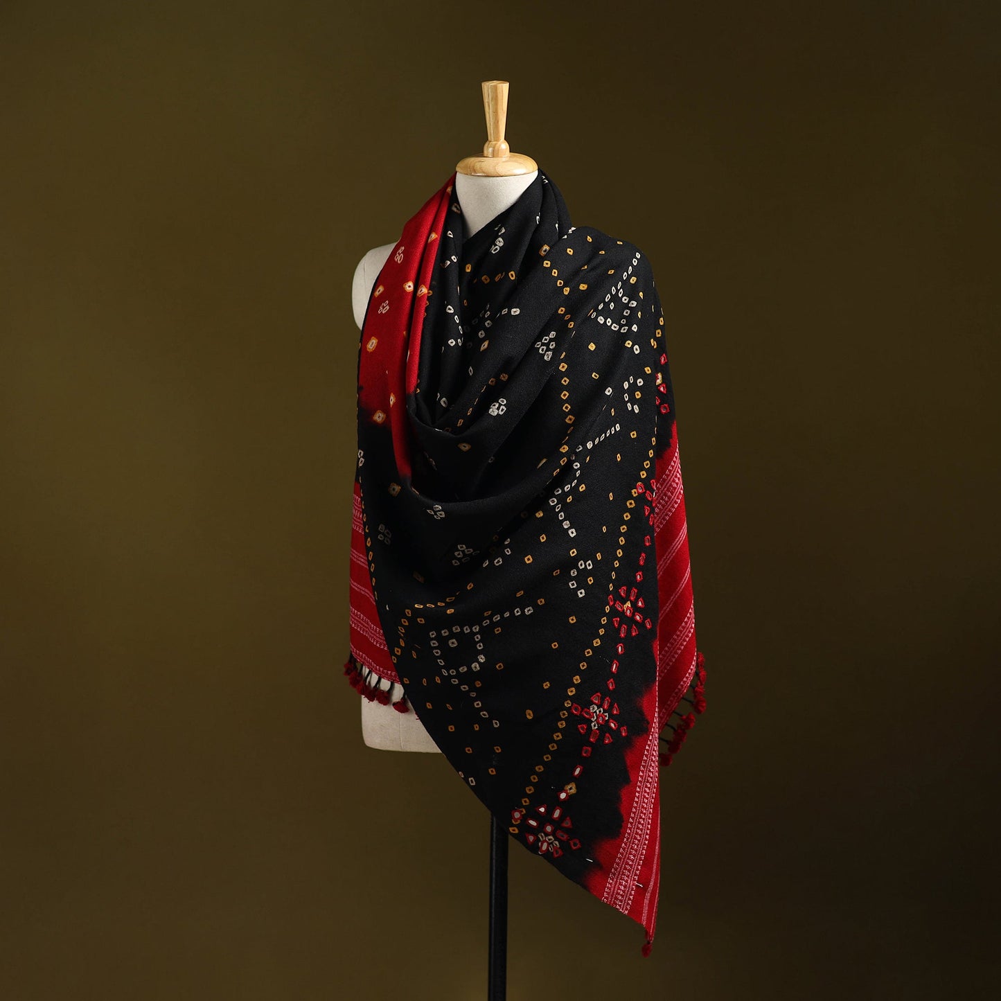 Kutch mirror work handwoven bandhani merino wool shawl 45