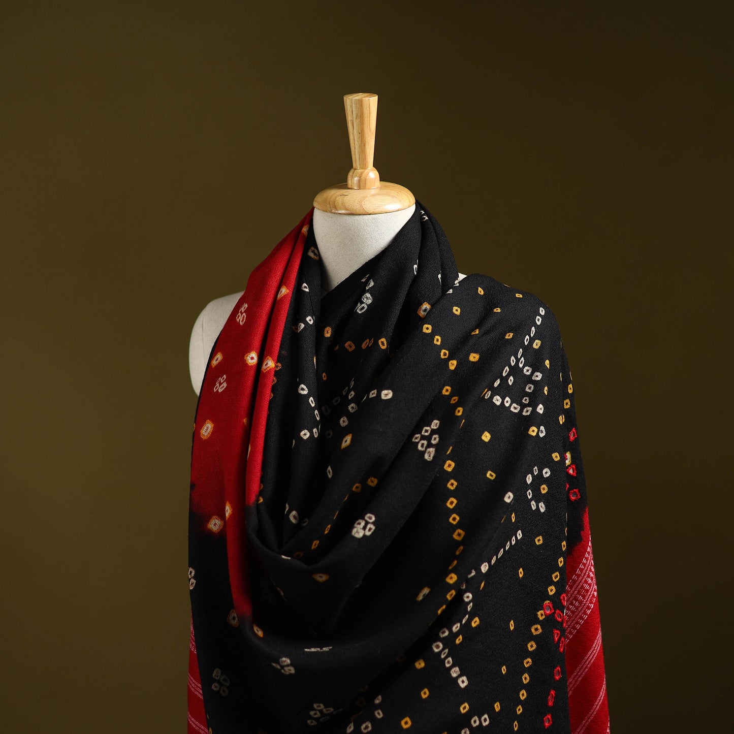 Kutch mirror work handwoven bandhani merino wool shawl 45