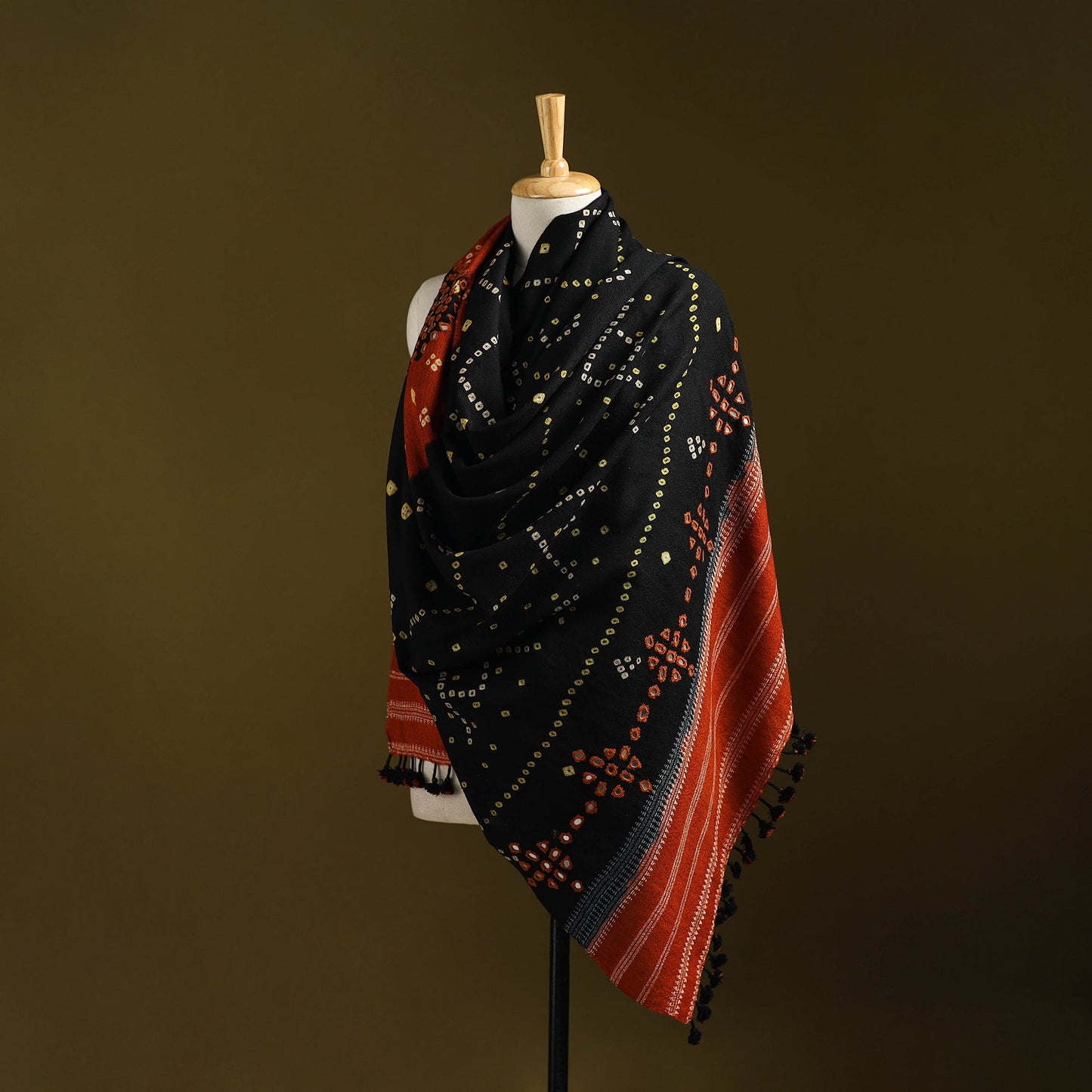 Kutch mirror work handwoven bandhani merino wool shawl 46