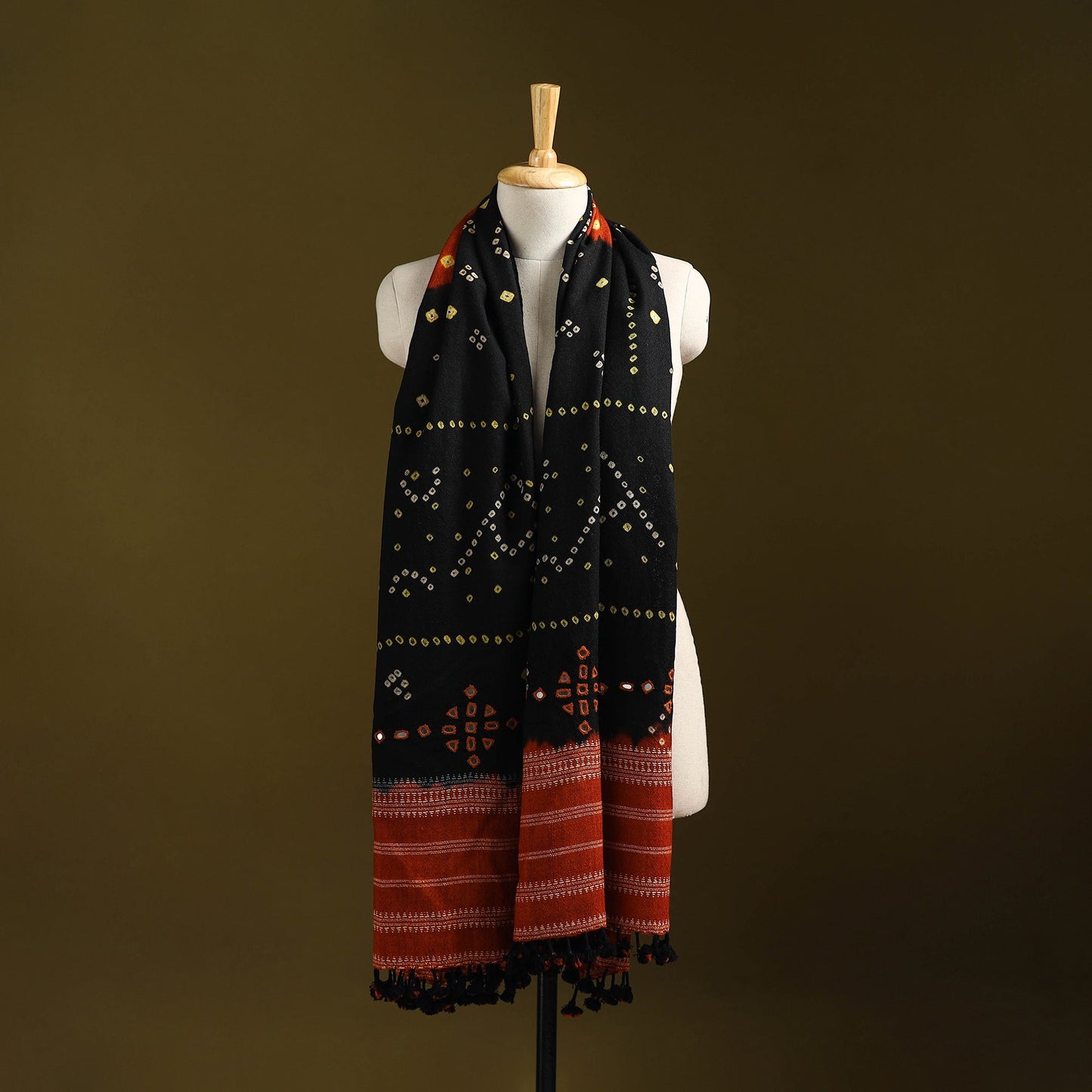 Kutch mirror work handwoven bandhani merino wool shawl 46