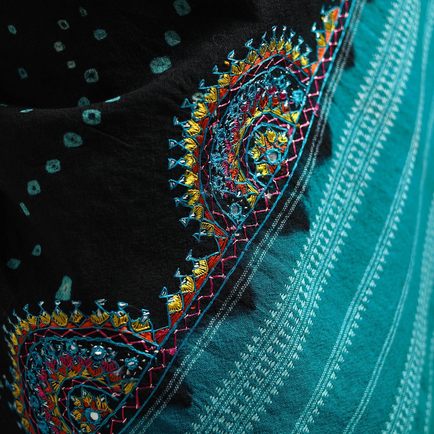 Kutch mirror work handwoven neran embroidery bandhani