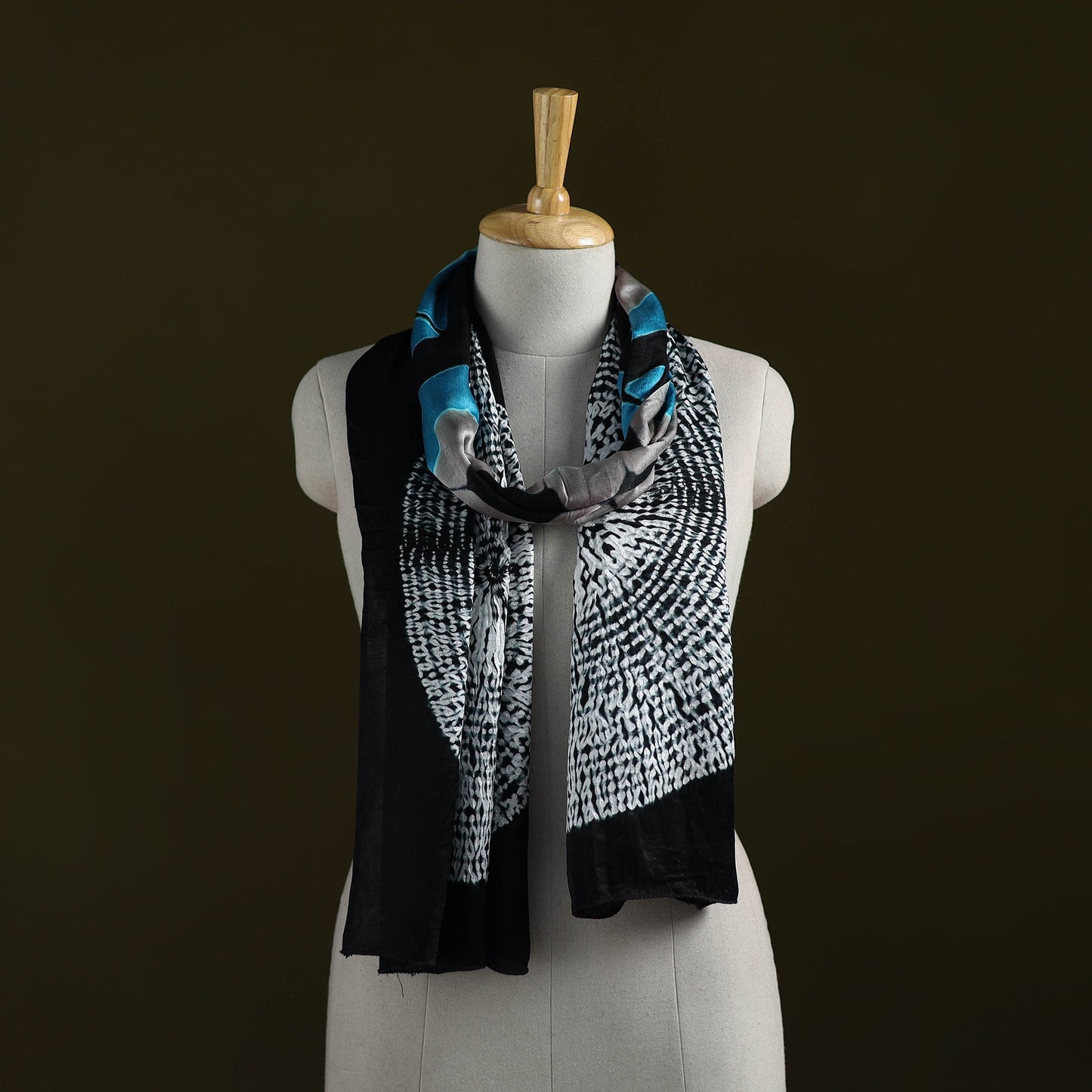 Kutch modal silk clamp dyed shibori stole 01 - handcrafted