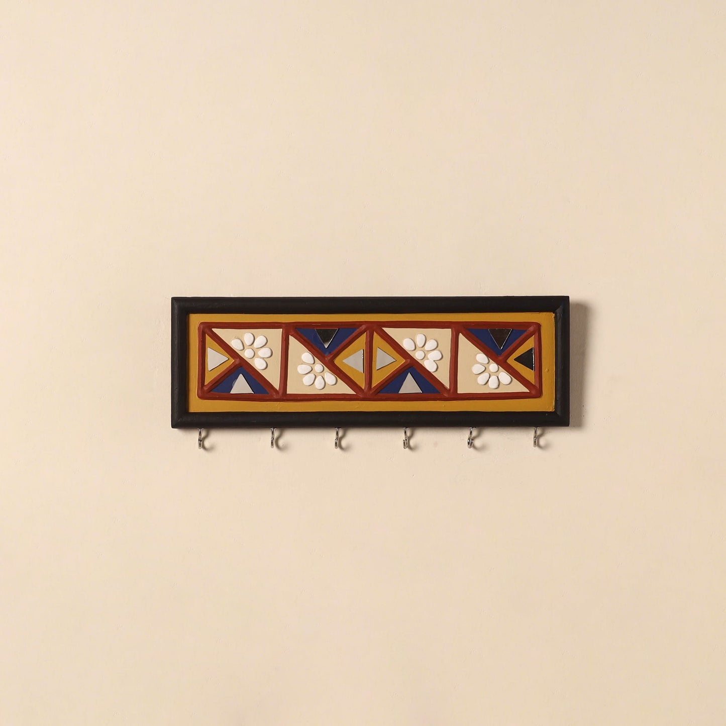 Kutch mud mirror work lippan art key holder (4 x 12 in) 07