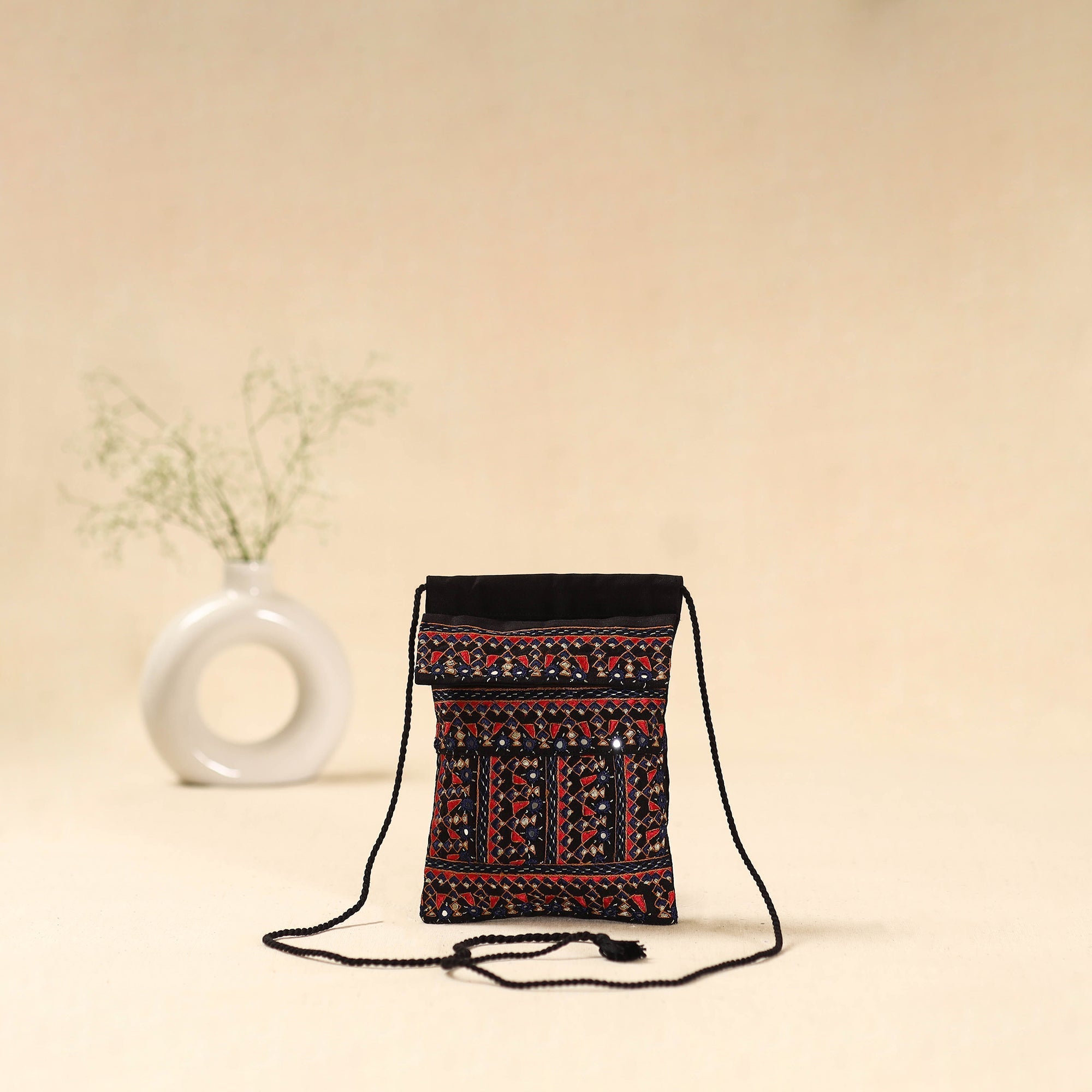 Red - Kutch Pakko Neran Hand Embroidered Travel Pouch 252