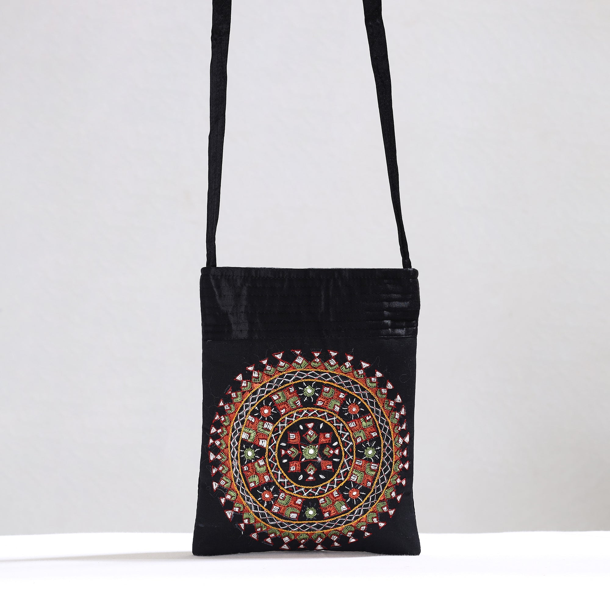 Yellow - Kutch Neran Hand Embroidery Mashru Silk Cushion Cover (16 x 16 in)