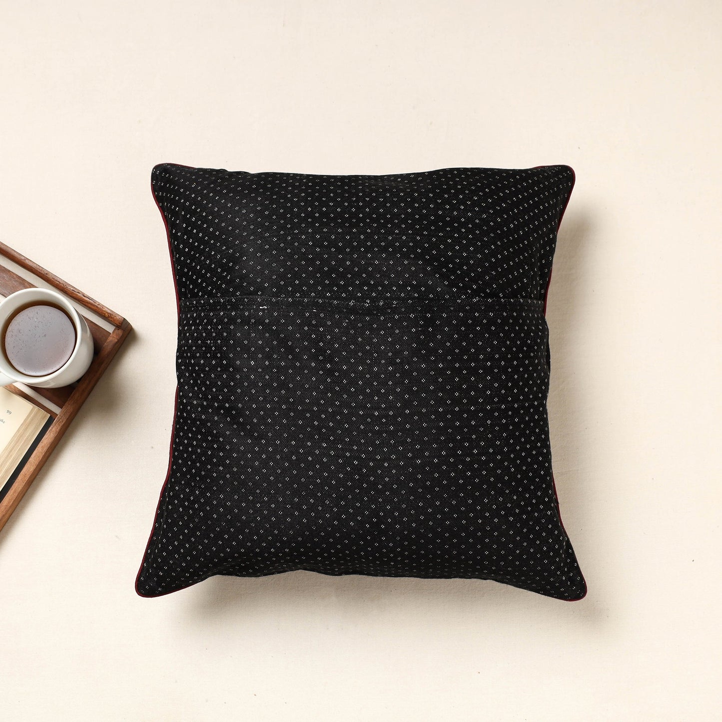 Black Kutch Pakko Bherni Hand Embroidery Mashru Silk Cushion Cover