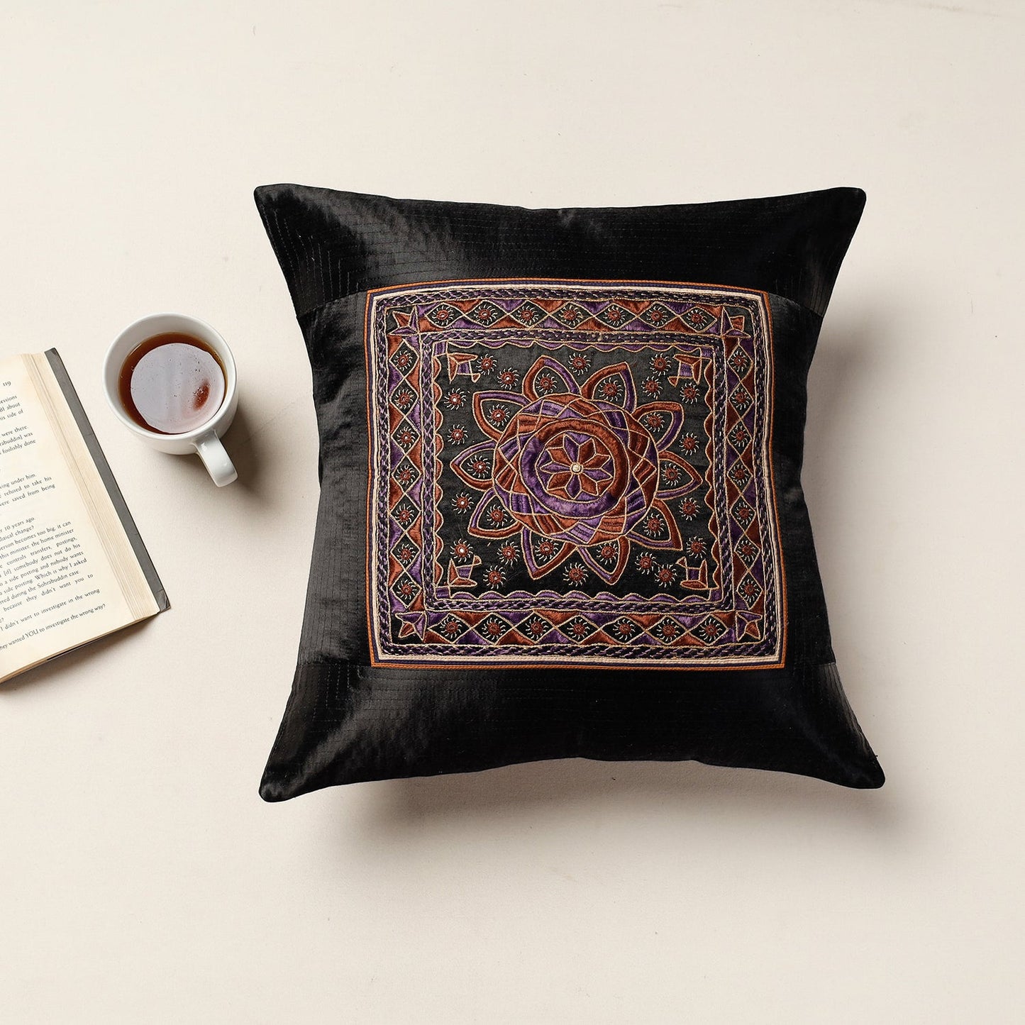 Kutch Pakko Bherni Hand Embroidery Mashru Silk Cushion Cover Online at iTokri.com