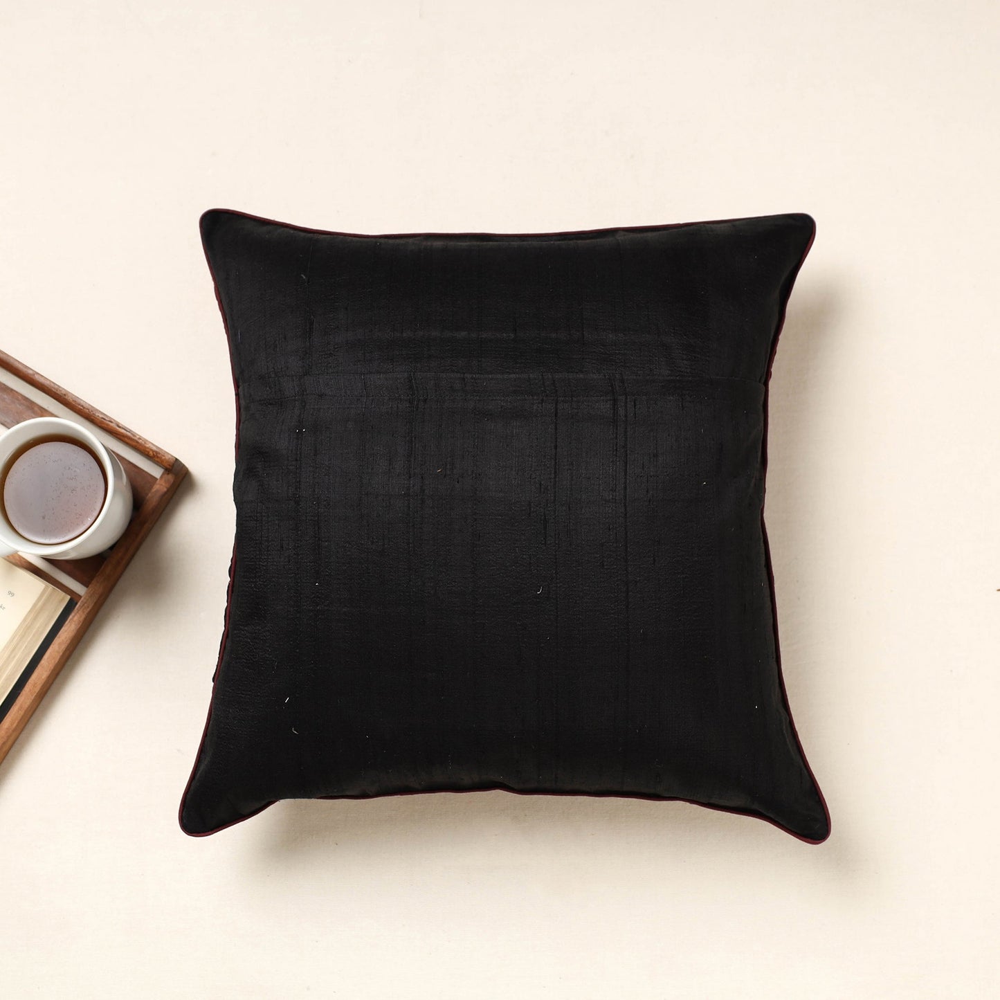 Black Kutch Pakko Bherni Hand Embroidery Mashru Silk Cushion Cover