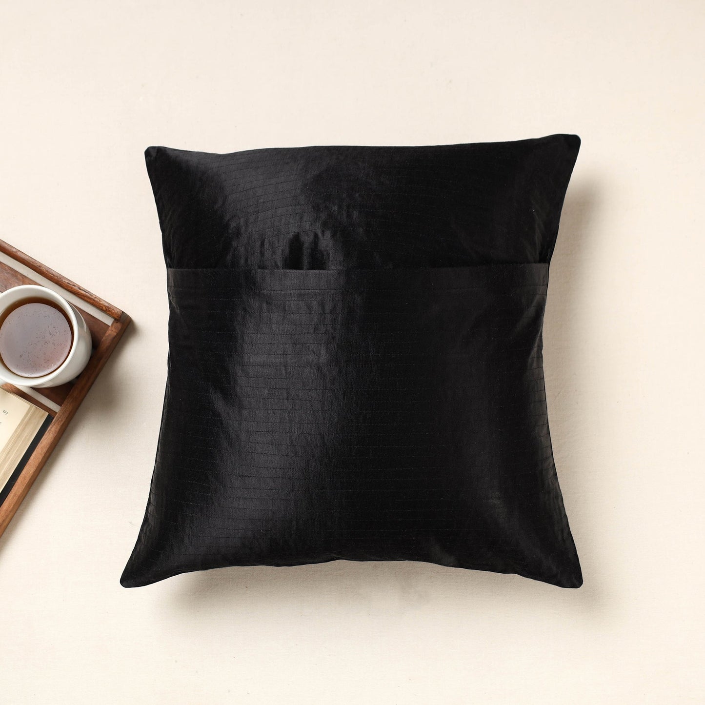 Black Kutch Pakko Hand Embroidery Mashru Silk Cushion Cover
