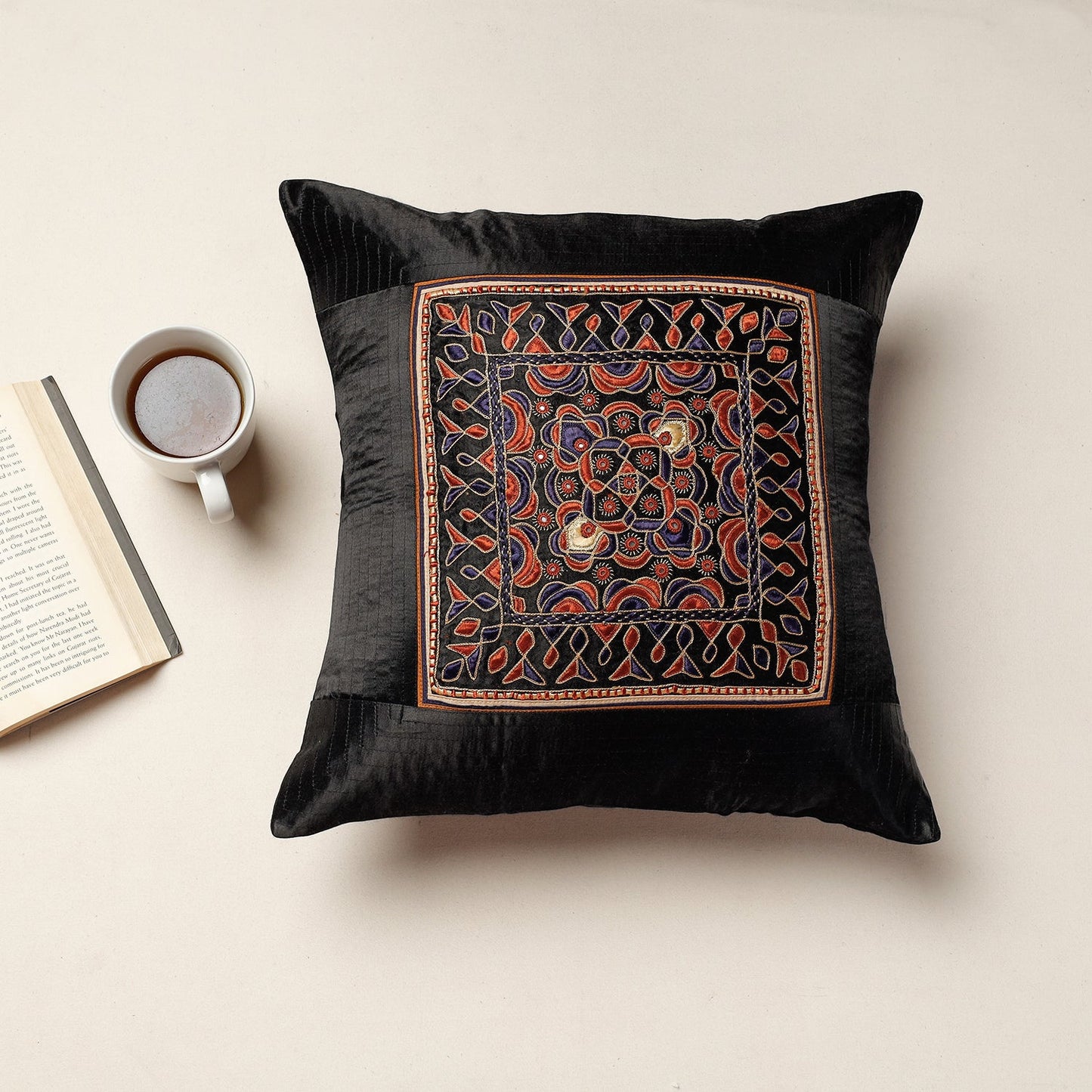 Kutch Pakko Hand Embroidery Mashru Silk Cushion Cover