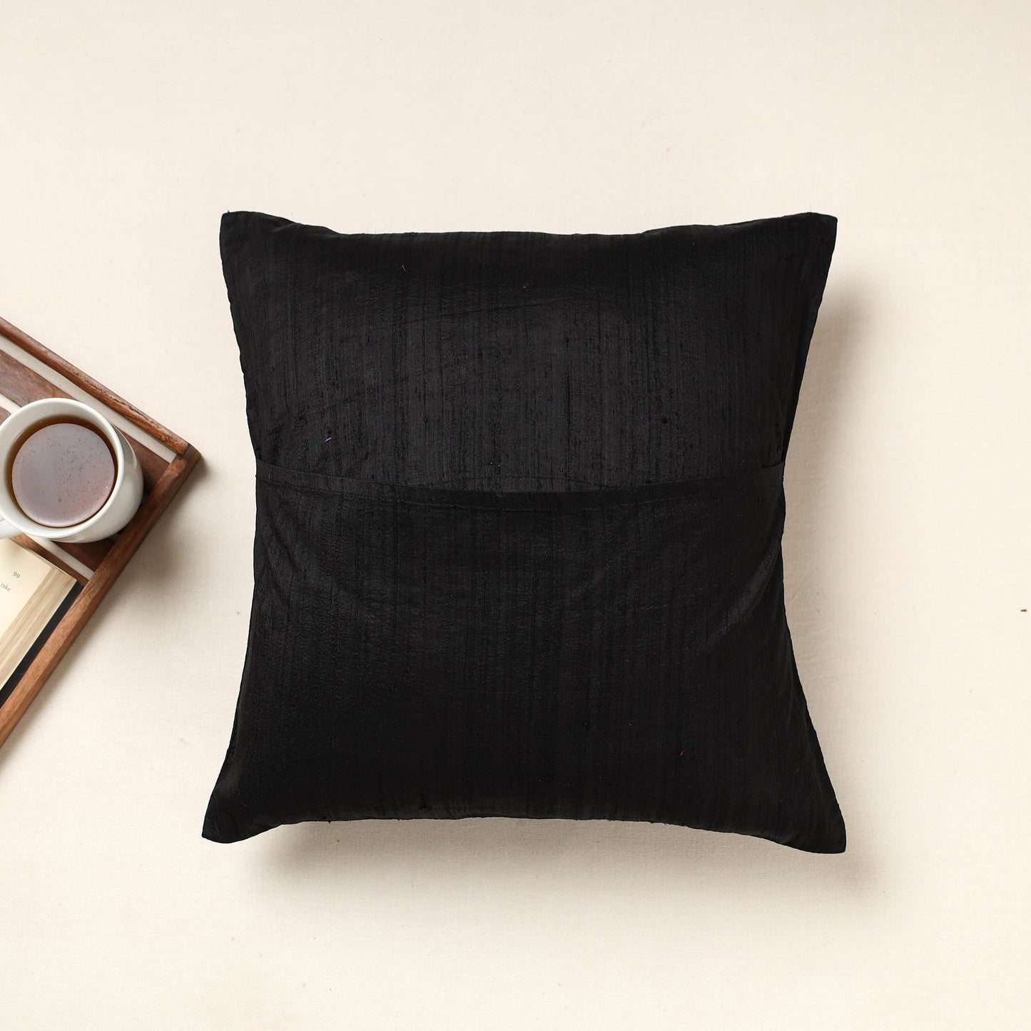 Black Kutch Pakko Hand Embroidery Silk Cushion Cover