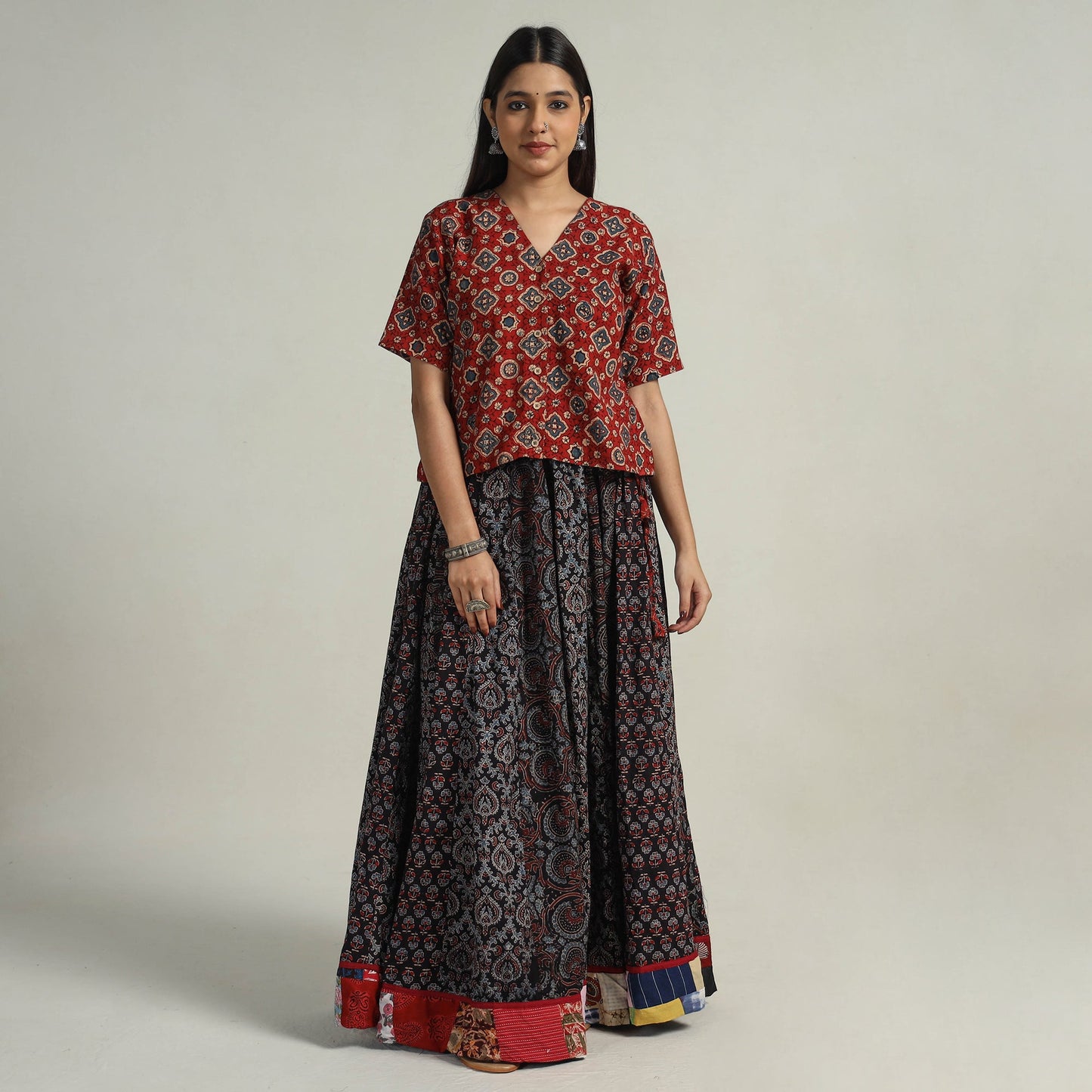 Black - kutch printed 24 kali cotton long skirt 03