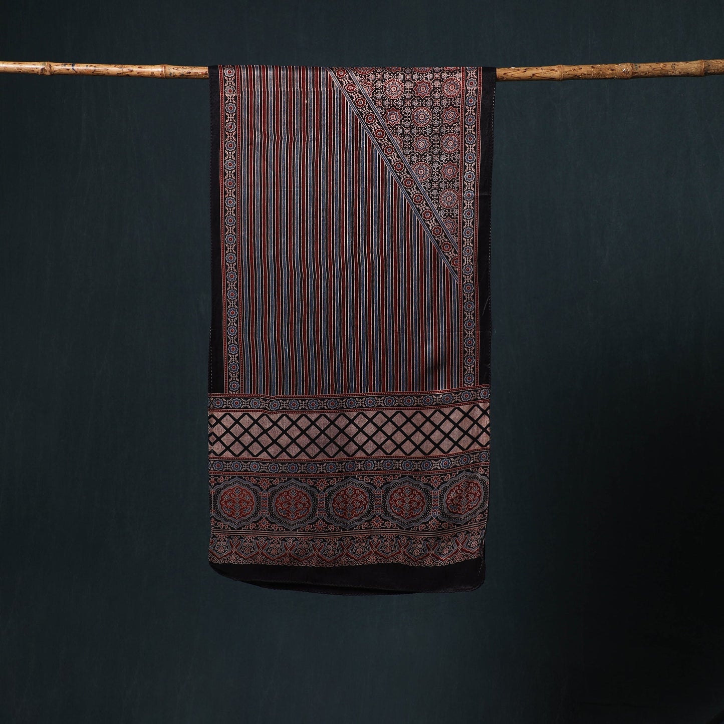 Kutch printed mashru silk stole 04 - handcrafted