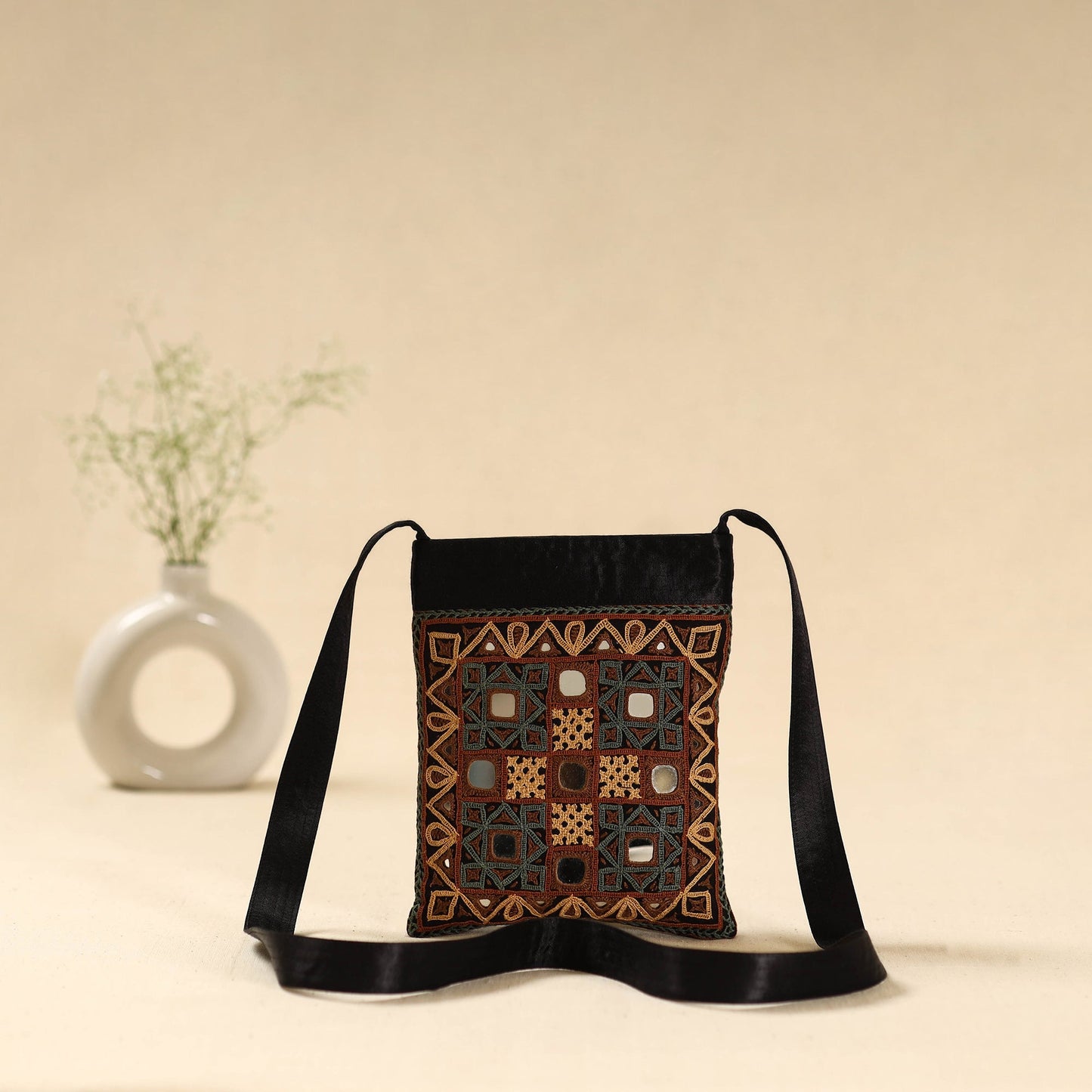 Kutch rabari hand embroidered sling bag 55 - handcrafted