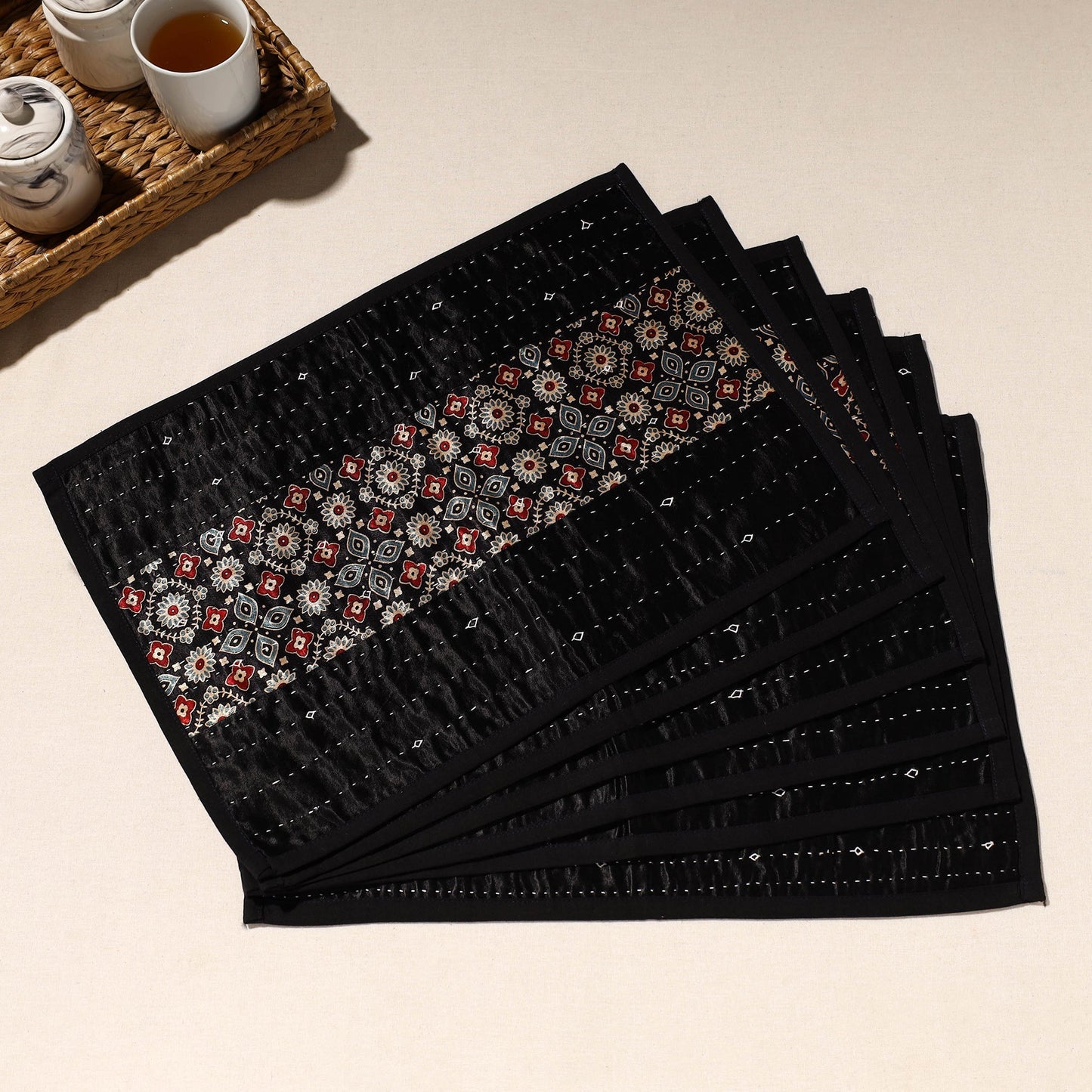 Black Tagai Embroidery Table Mats