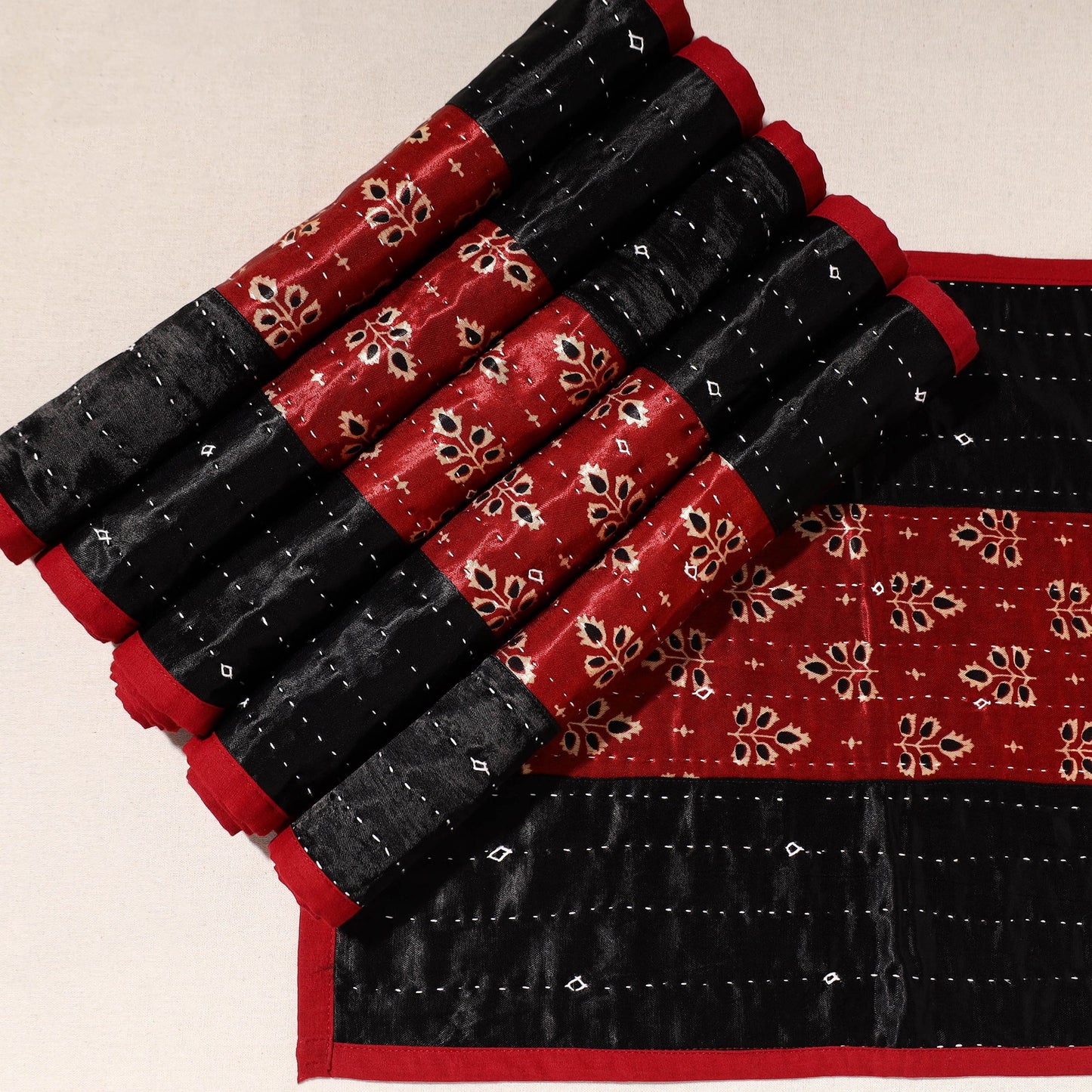 Black Tagai Embroidery Table Mats