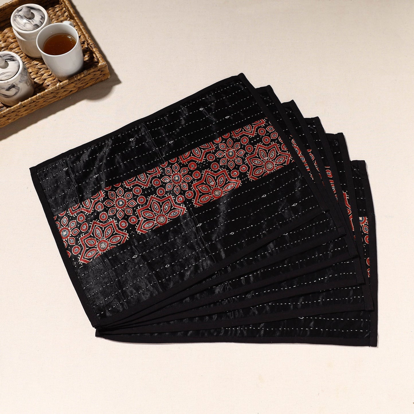 Black Tagai Embroidery Table Mats - Shop Now