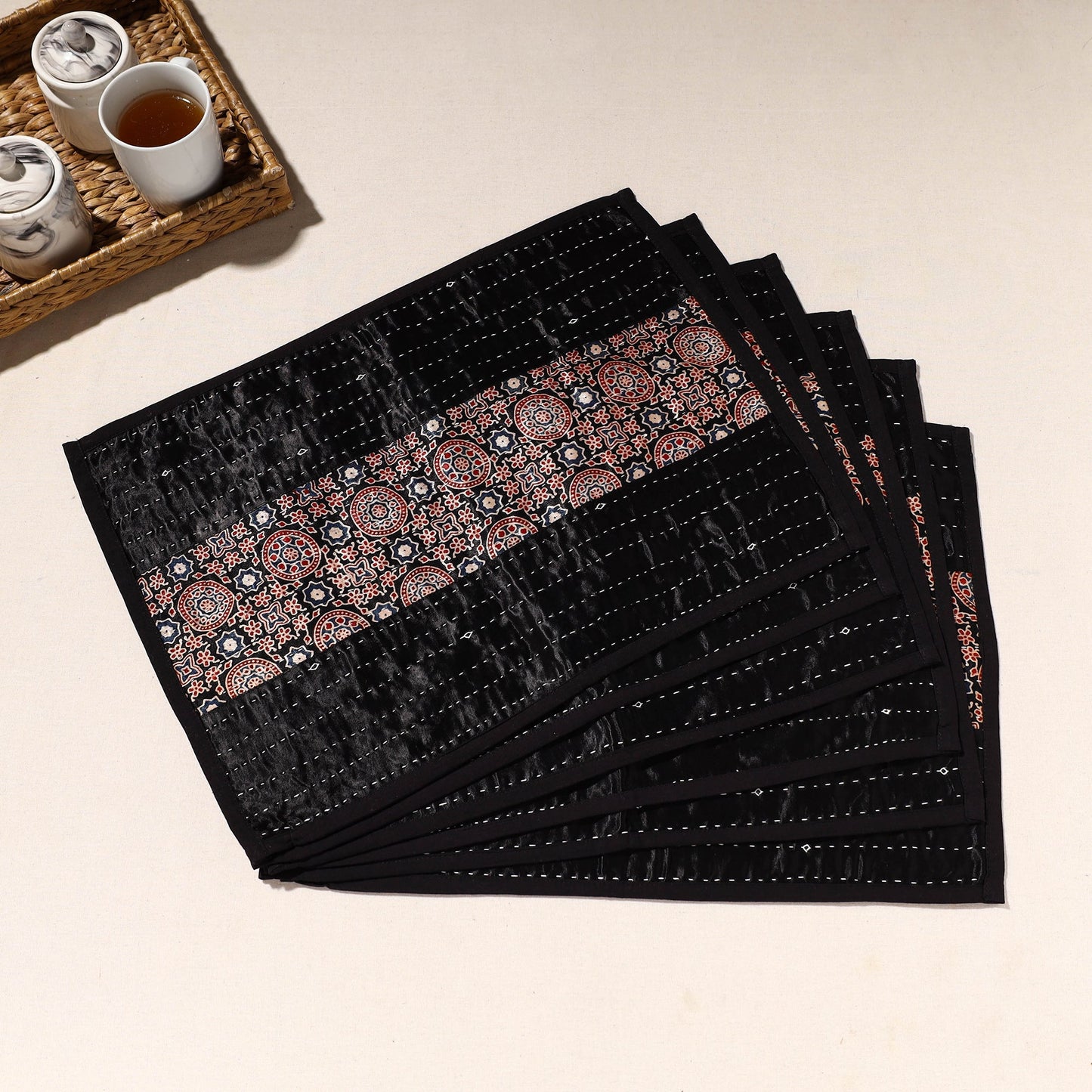 Blsck Tagai Embroidery Table Mats
