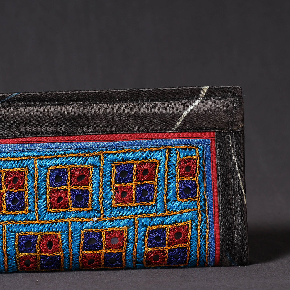Black Kutchi Embroidery Mirror Work Clutch