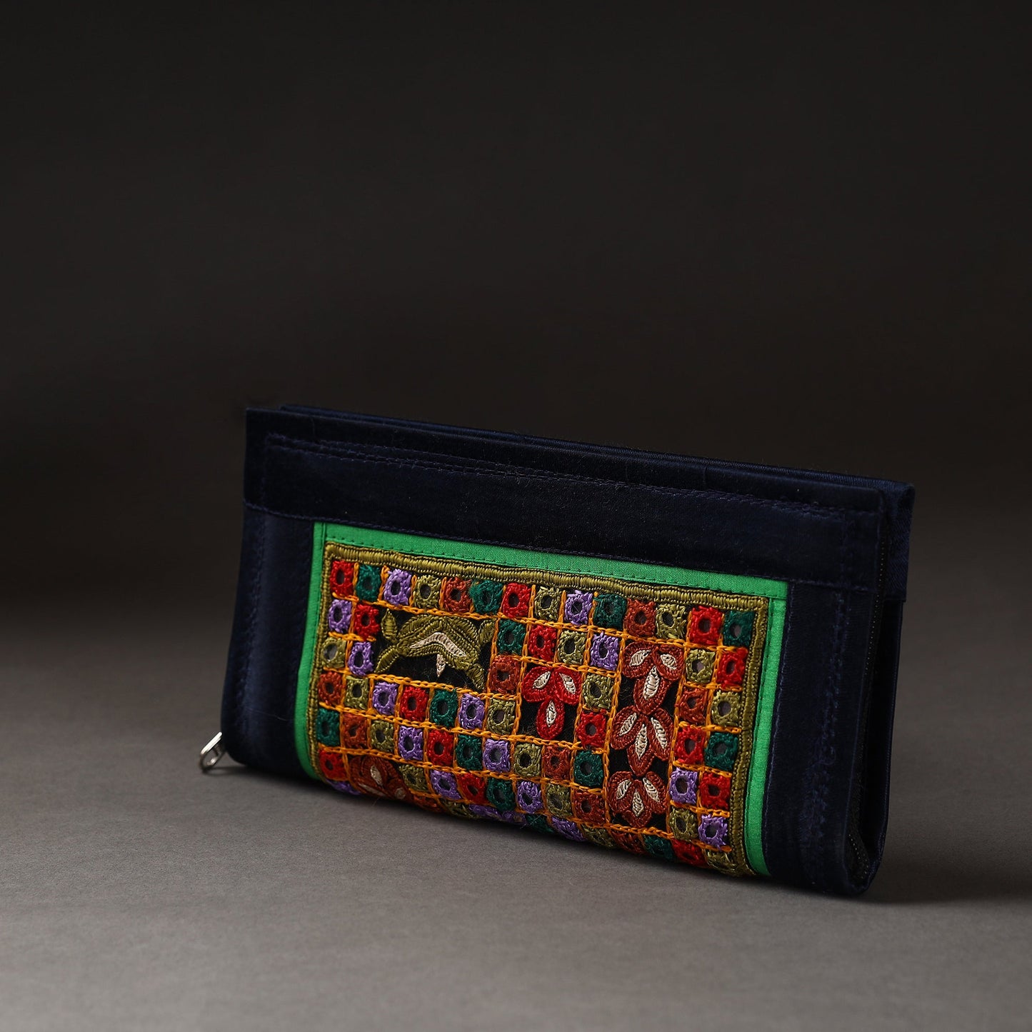 Black Kutchi Embroidery Mirror Work Clutch