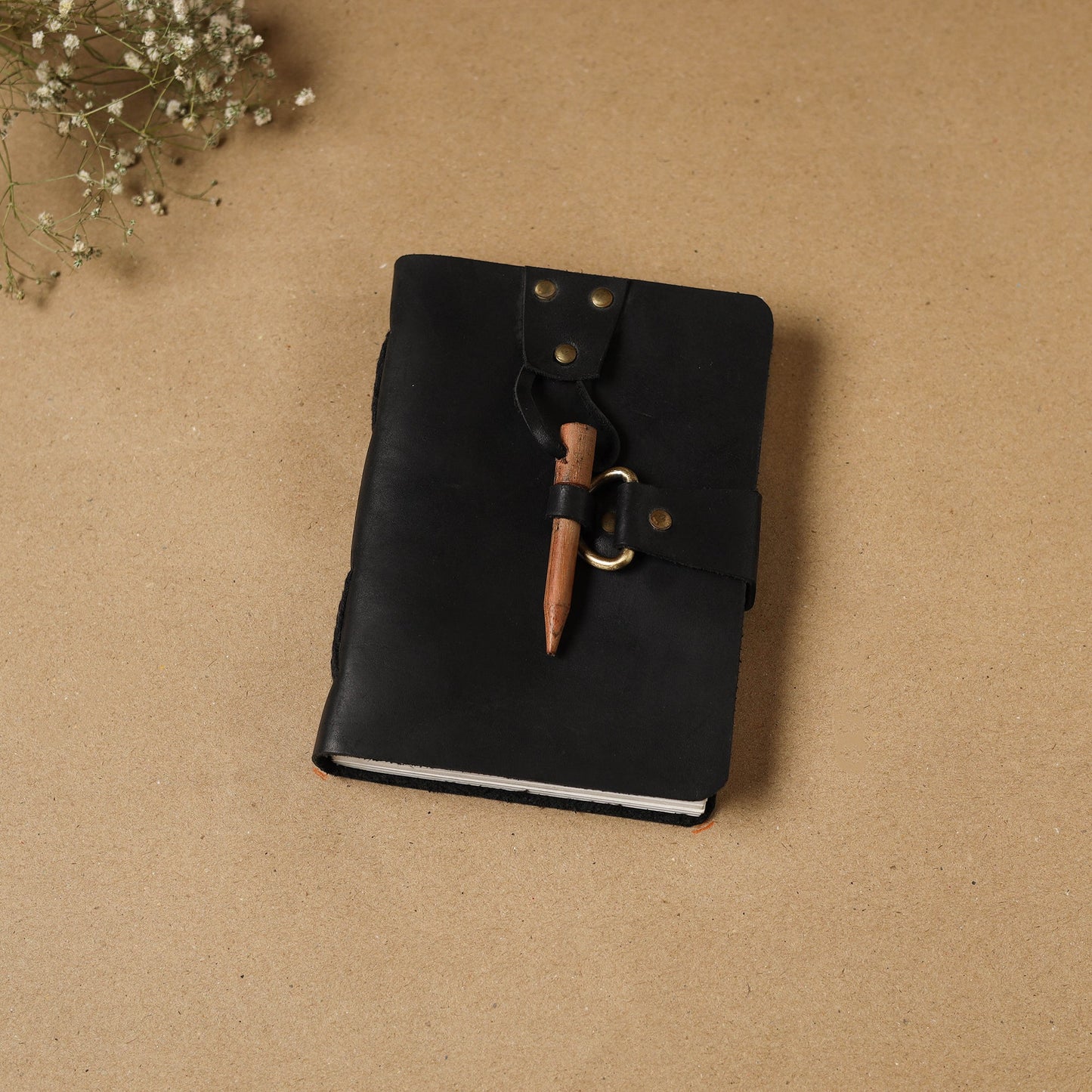 Black - leather cover handmade paper notebook 01