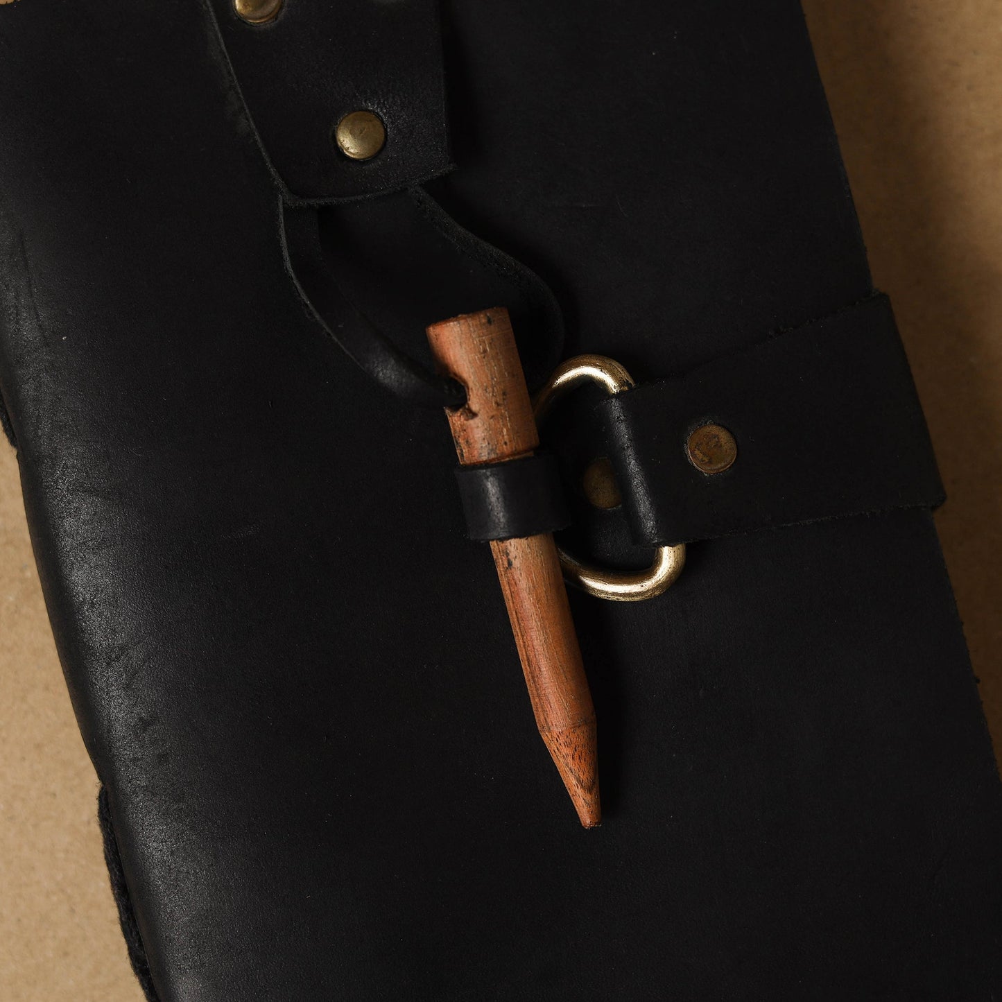 Black - leather cover handmade paper notebook 01
