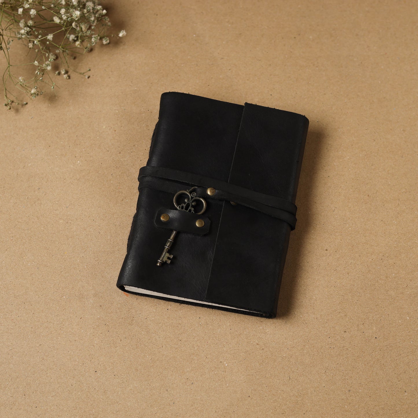 Black - leather cover handmade paper notebook 03