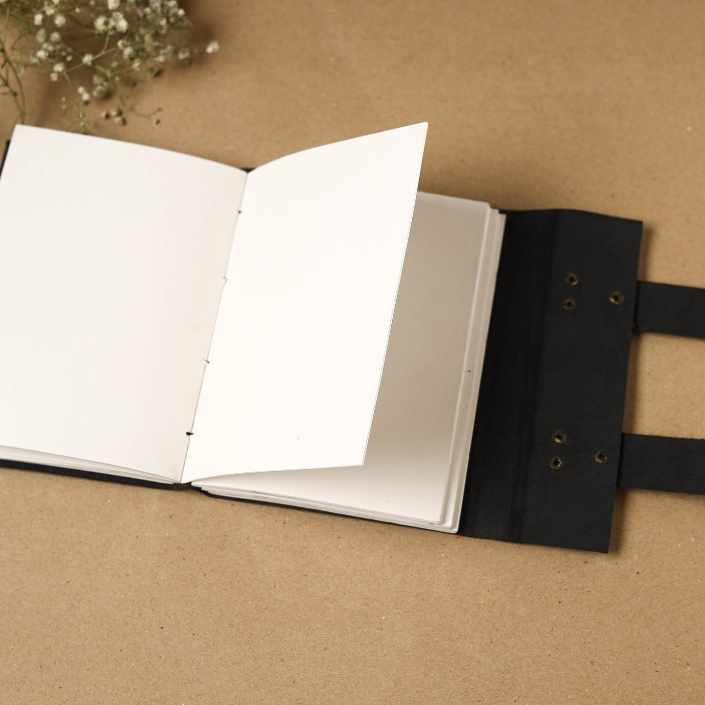 Black - leather cover handmade paper notebook 14