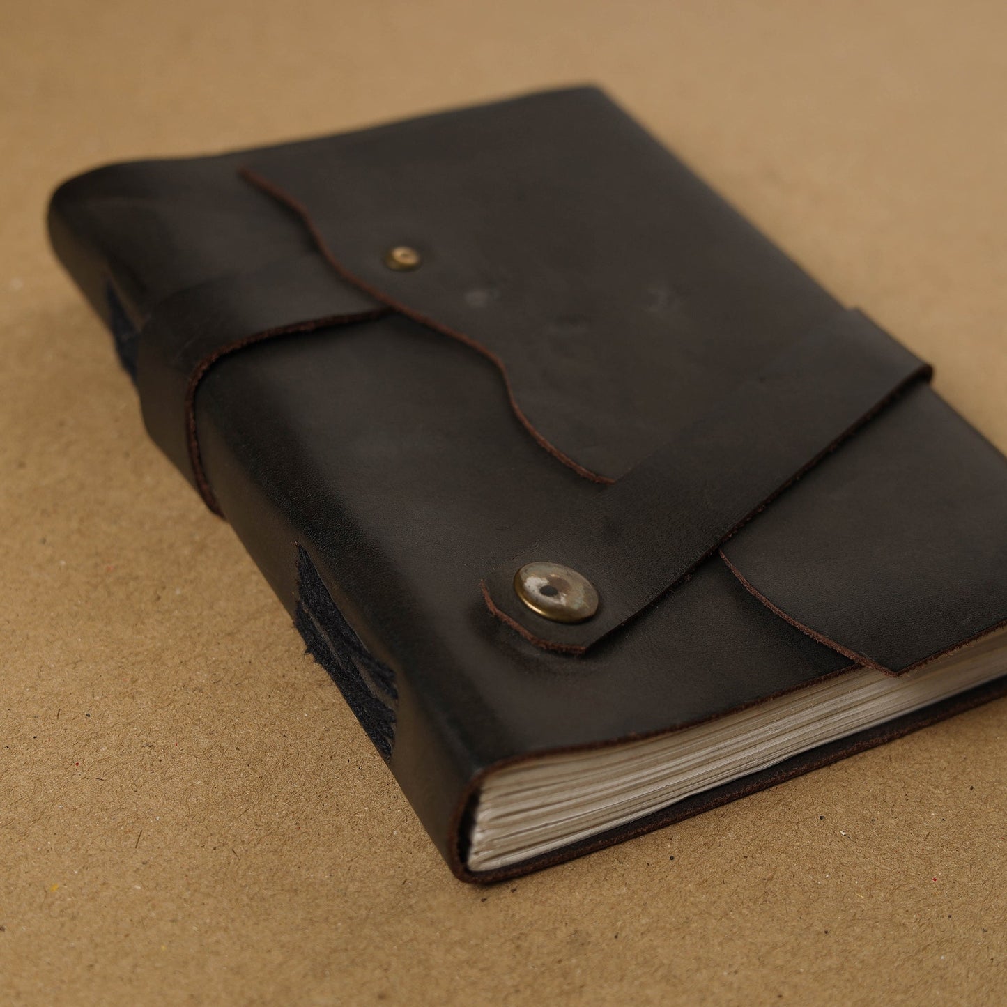 Black - leather cover handmade paper notebook 15