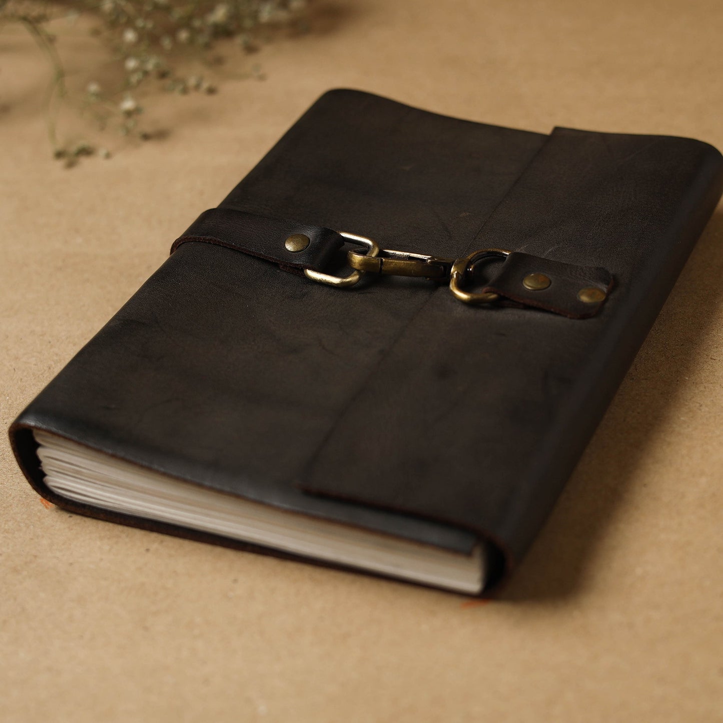 Black - leather cover handmade paper notebook 20