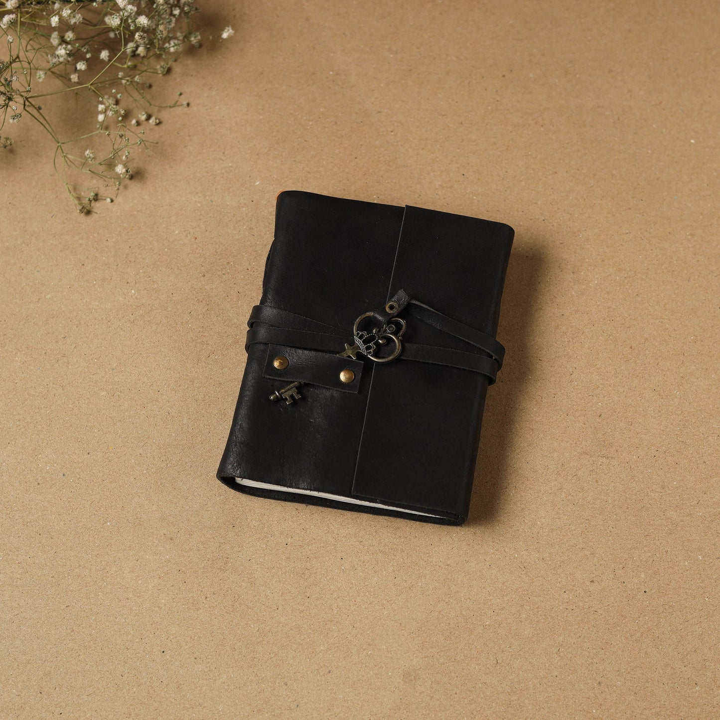 Black - leather cover handmade paper notebook 21