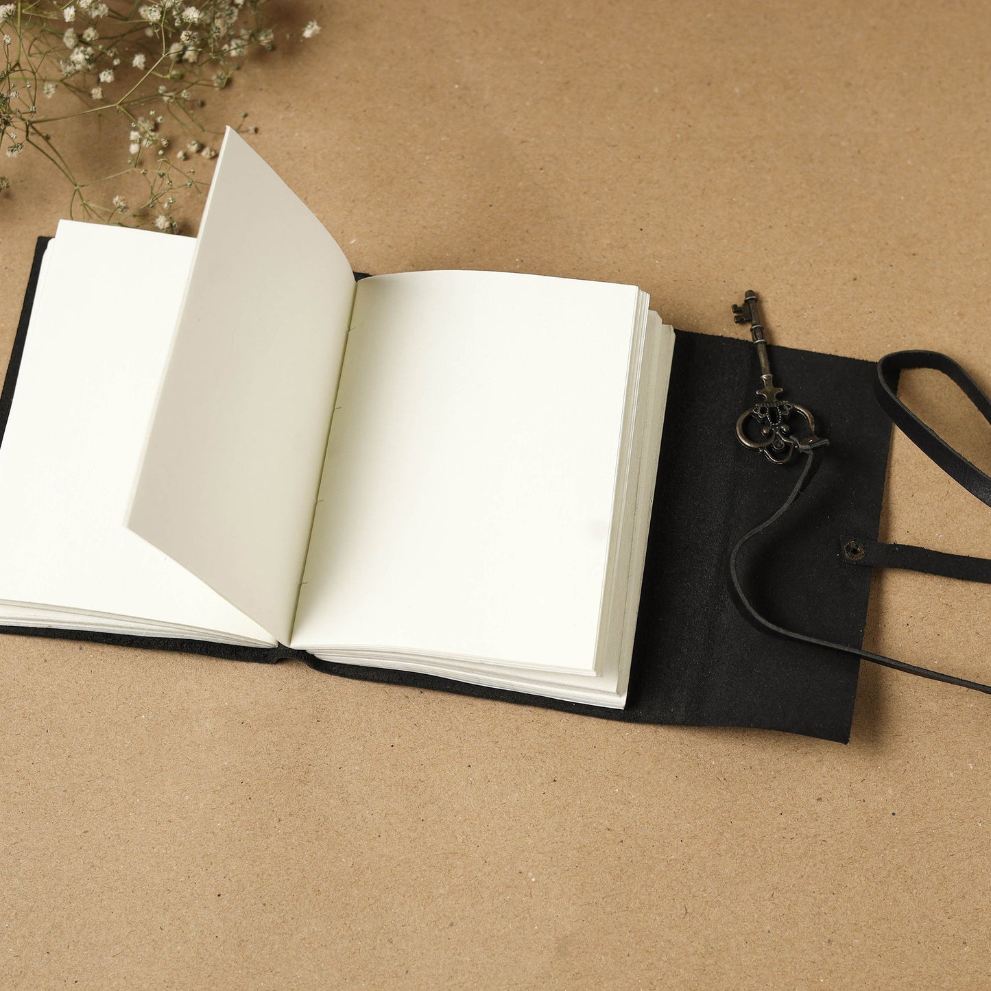 Black - leather cover handmade paper notebook 21