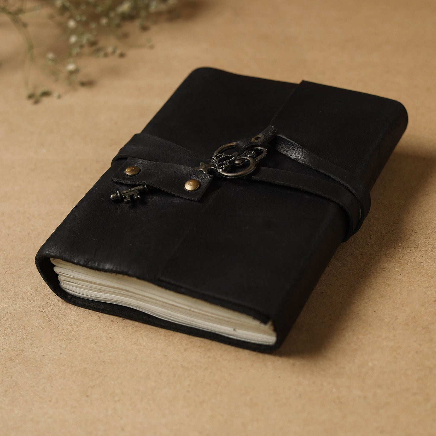 Black - leather cover handmade paper notebook 21