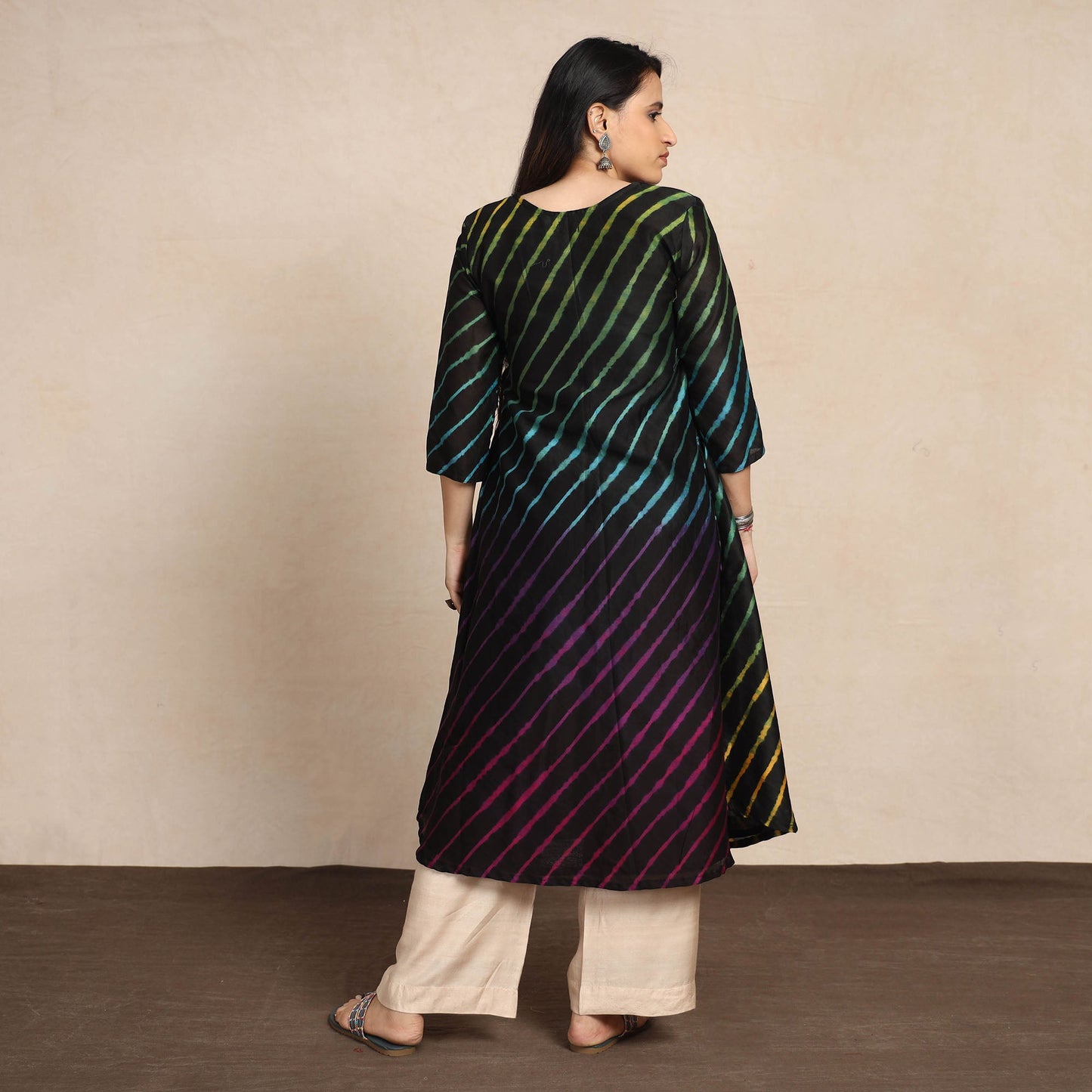 Leheriya Tie-Dye Chanderi Silk Long Kurta for Women
