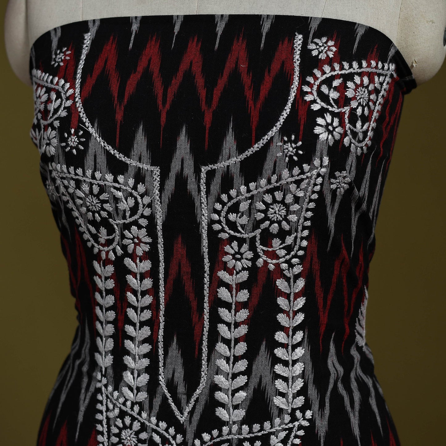 Lucknowi chikankari work pochampally ikat unstitched kurta