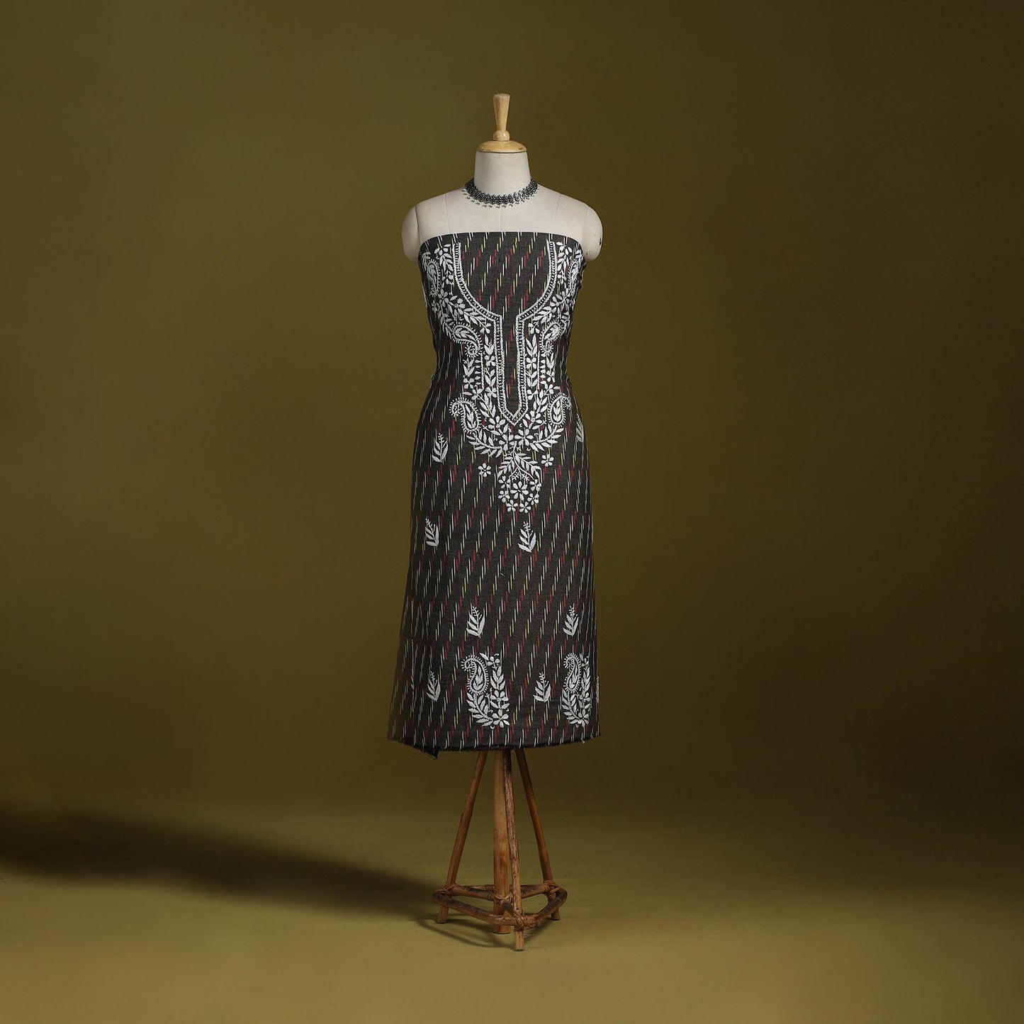 Lucknowi chikankari work pochampally ikat unstitched kurta