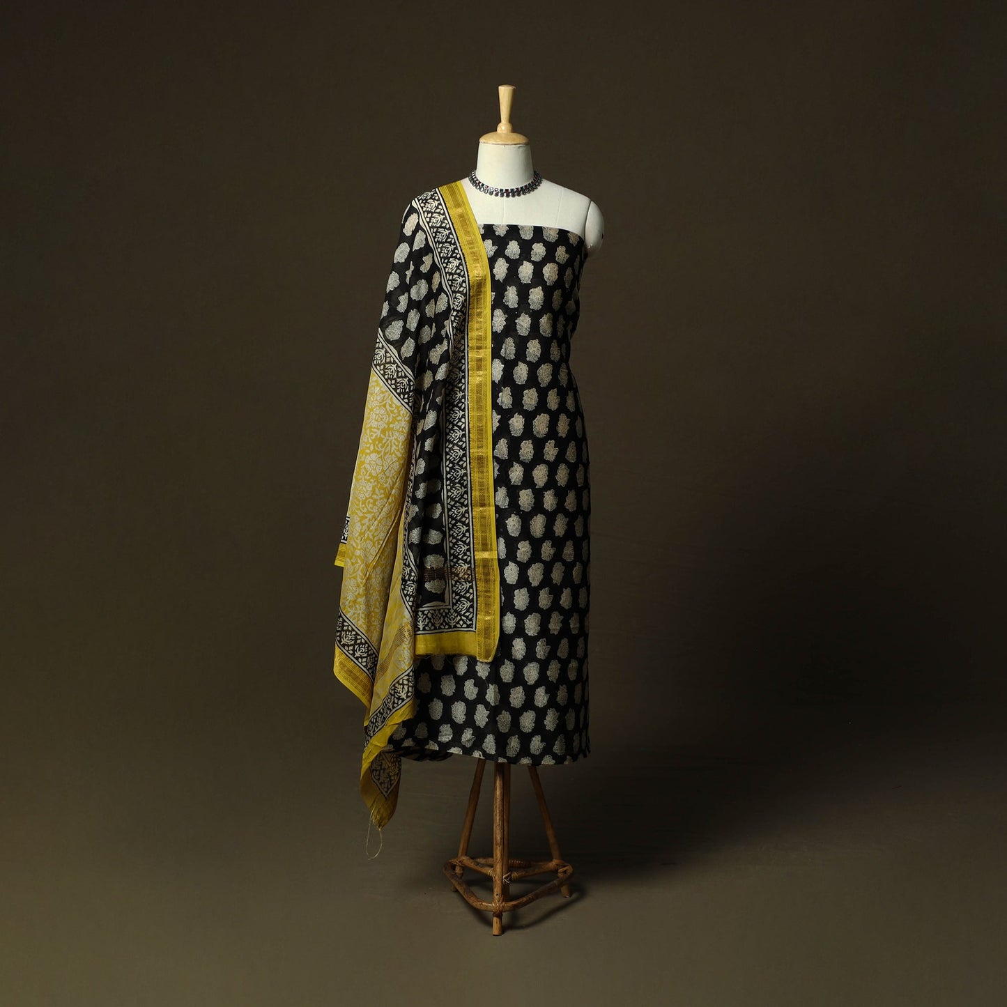 Maheshwari silk hand block bagru print 3pc unstitched dress