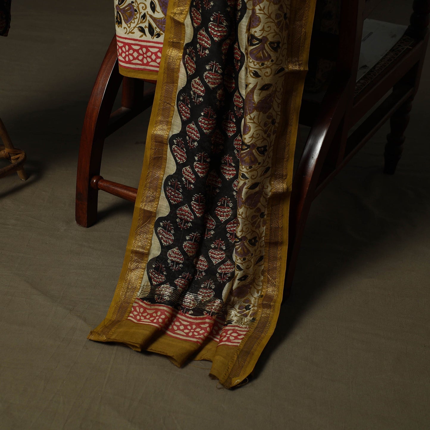 Maheshwari silk hand block bagru print 3pc unstitched dress