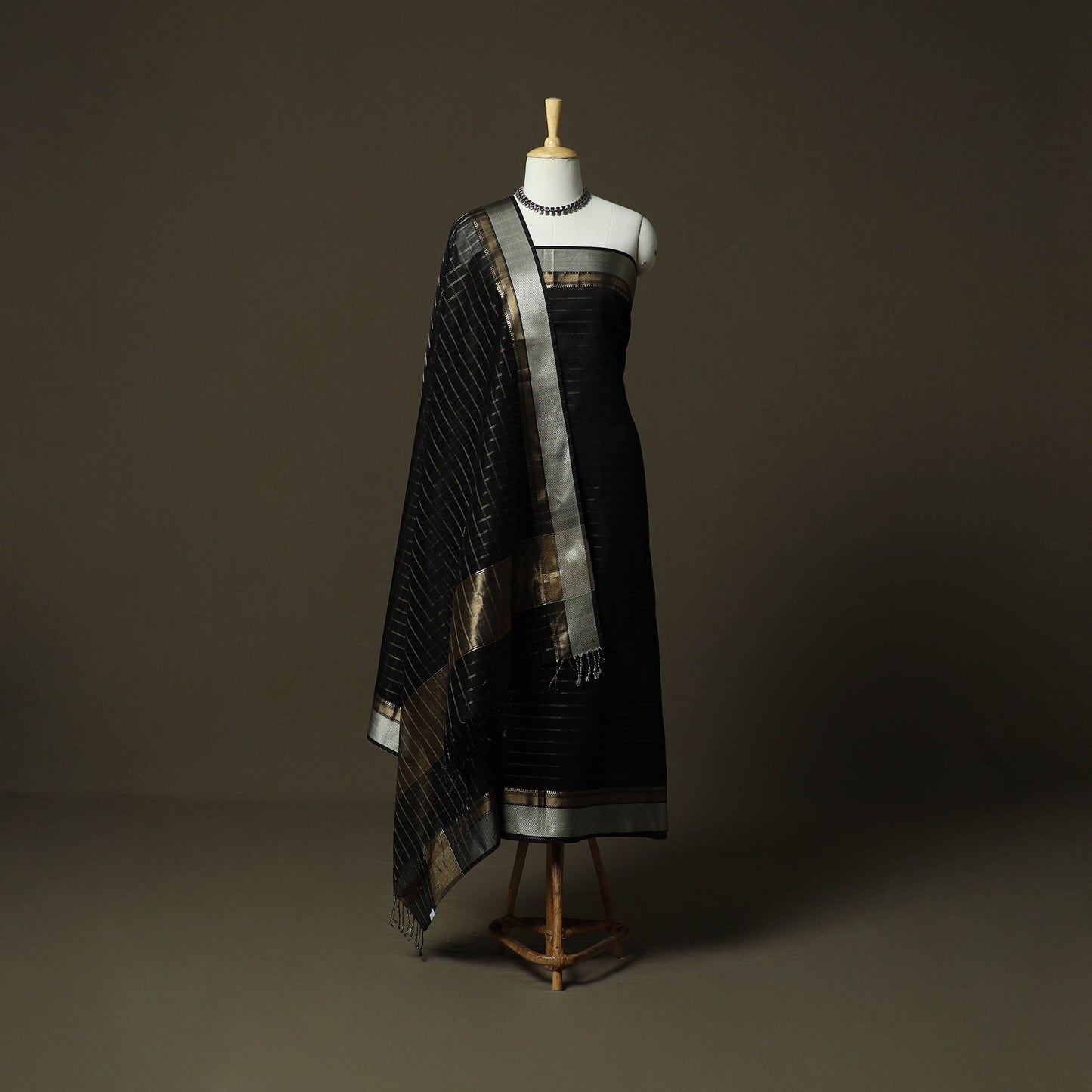 Maheshwari silk handloom zari stripes 2pc unstitched dress