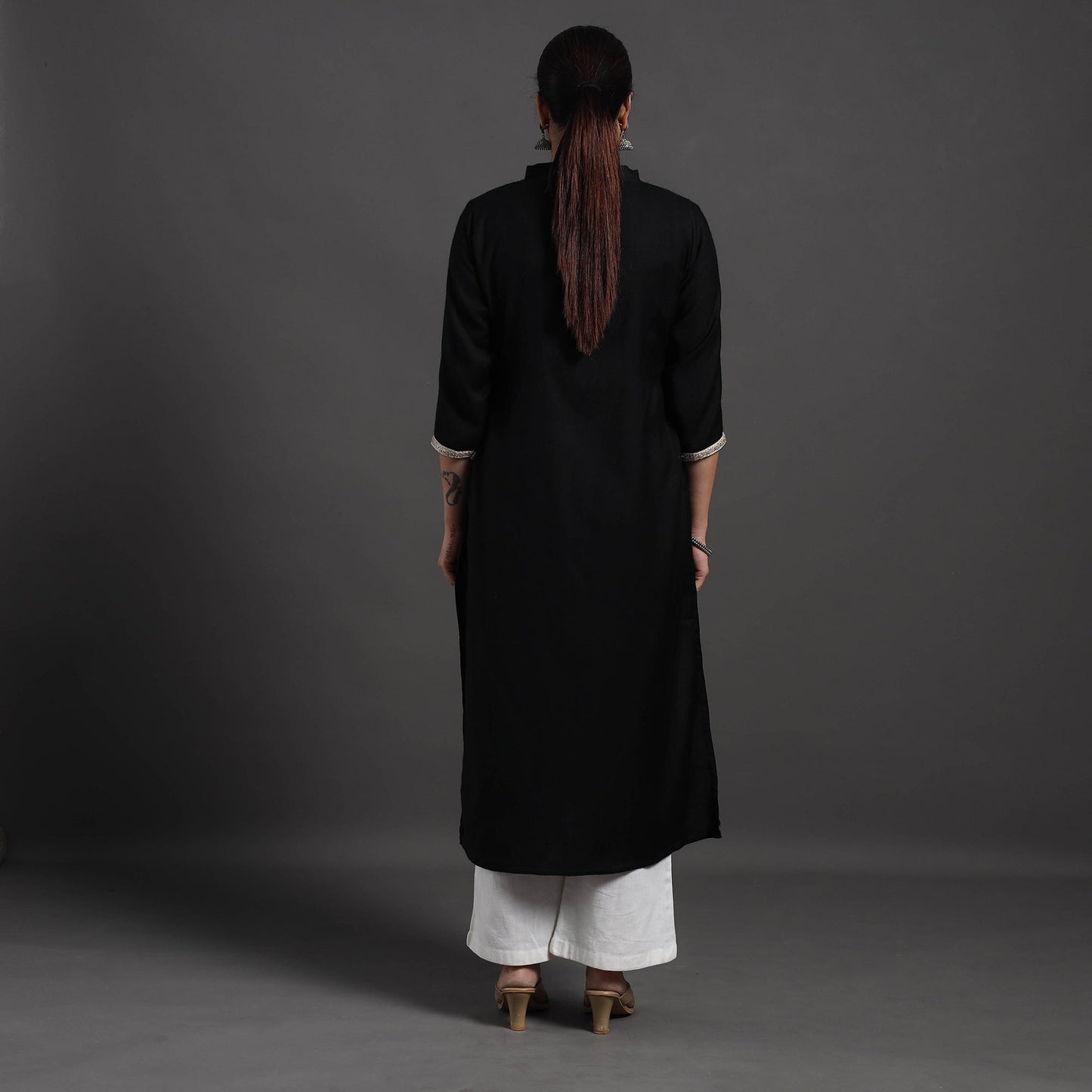 Black Plain Merino Woolen Kurta for Women