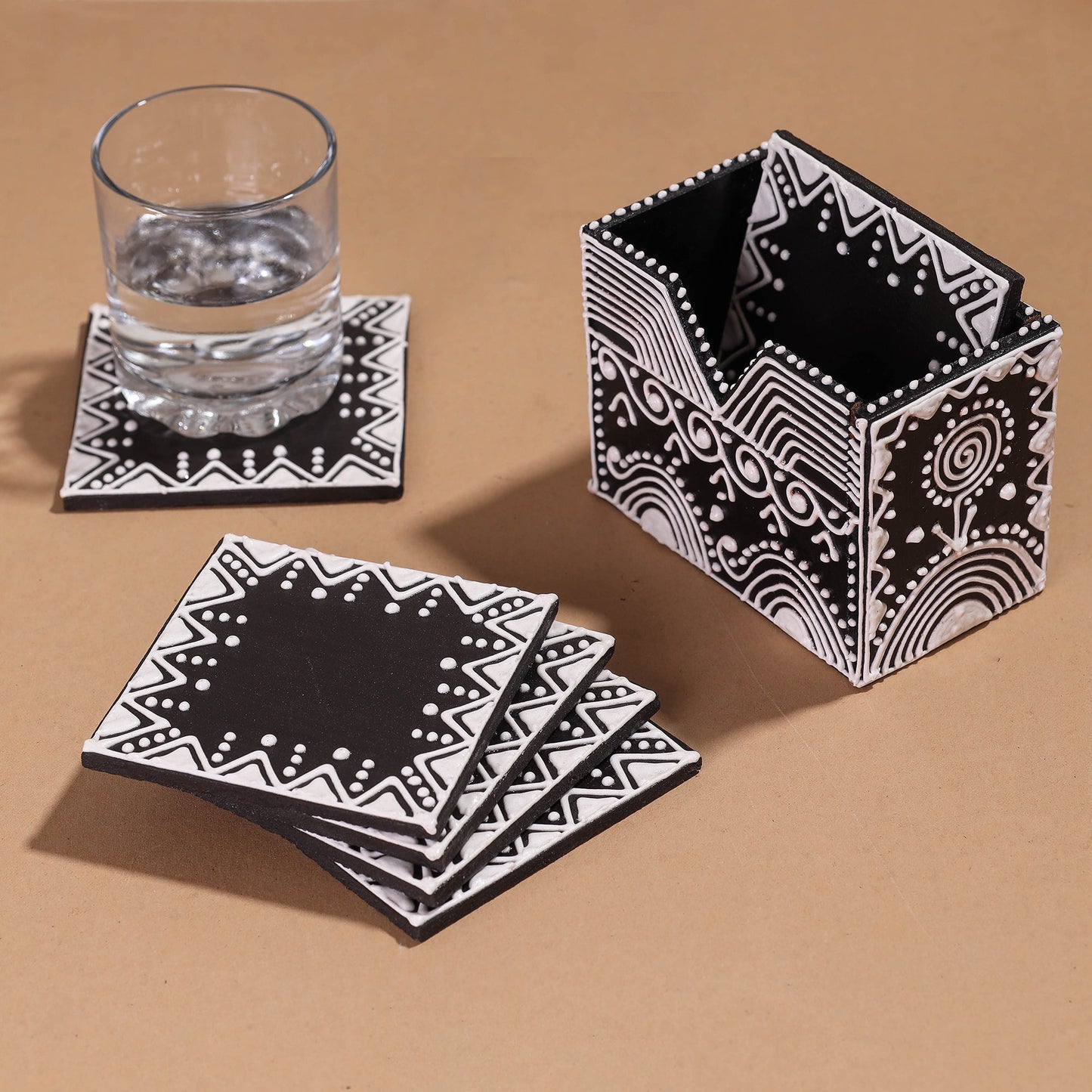 Mandana Art Handpainted Paper Mache Coasters