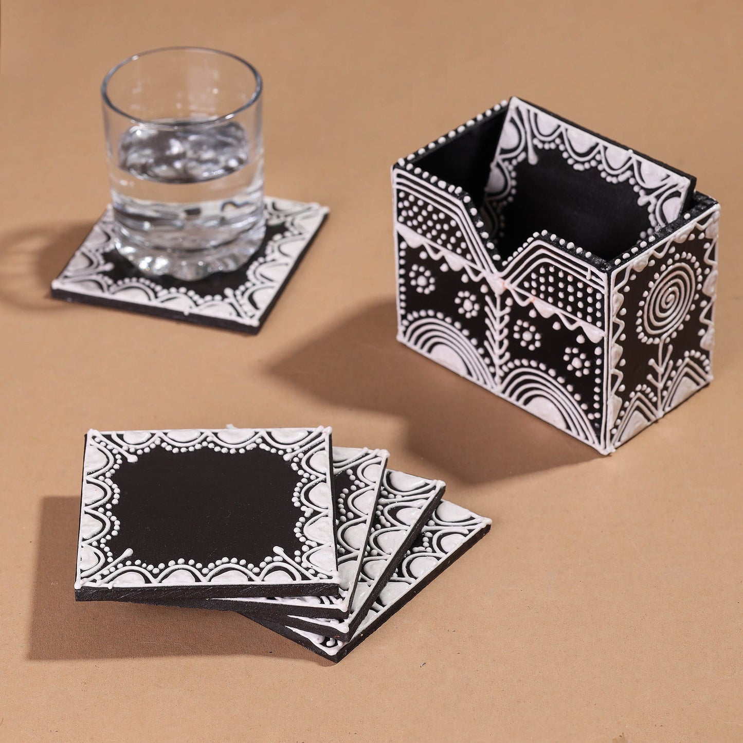 Mandana Art Handpainted Paper Mache Coasters