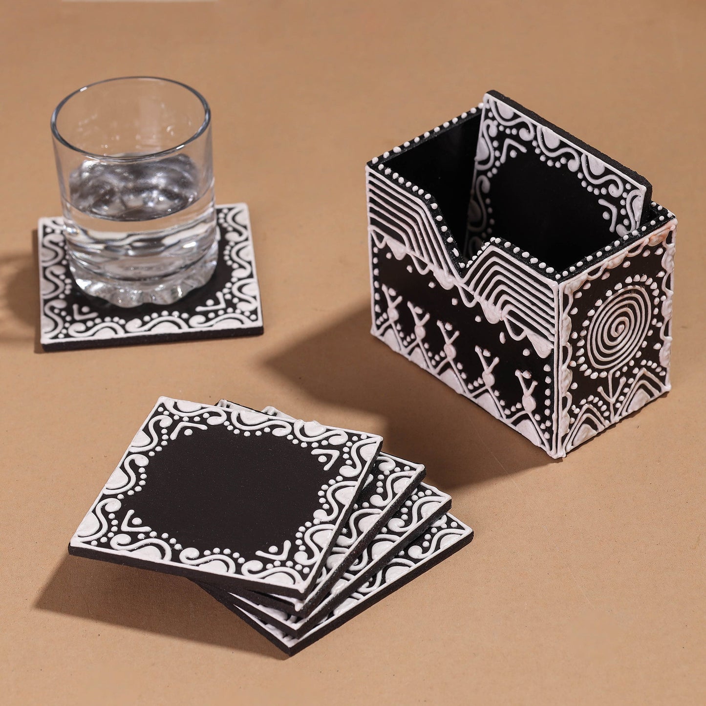 Mandana Art Handpainted Paper Mache Coasters