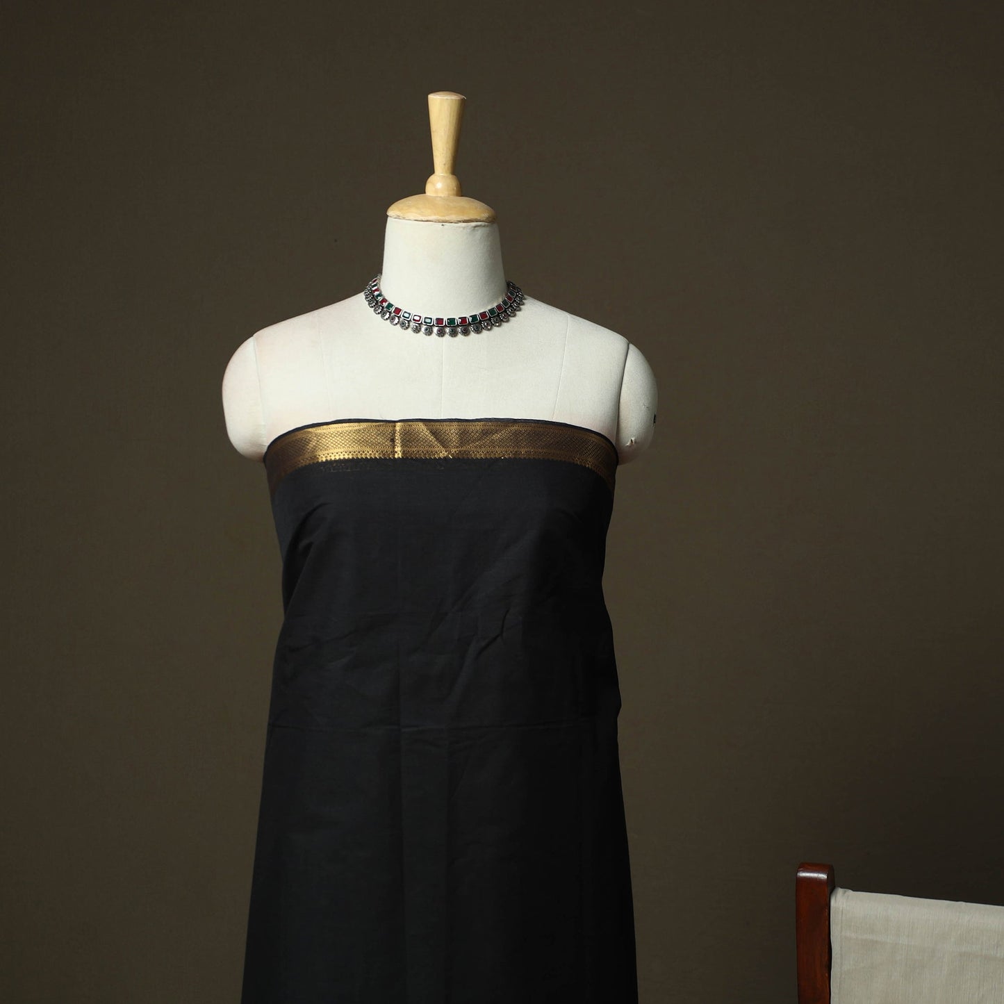 Mangalagiri cotton 3pc unstitched dress material with zari