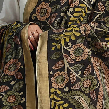 Black - mangalagiri cotton handpainted pen work kalamkari